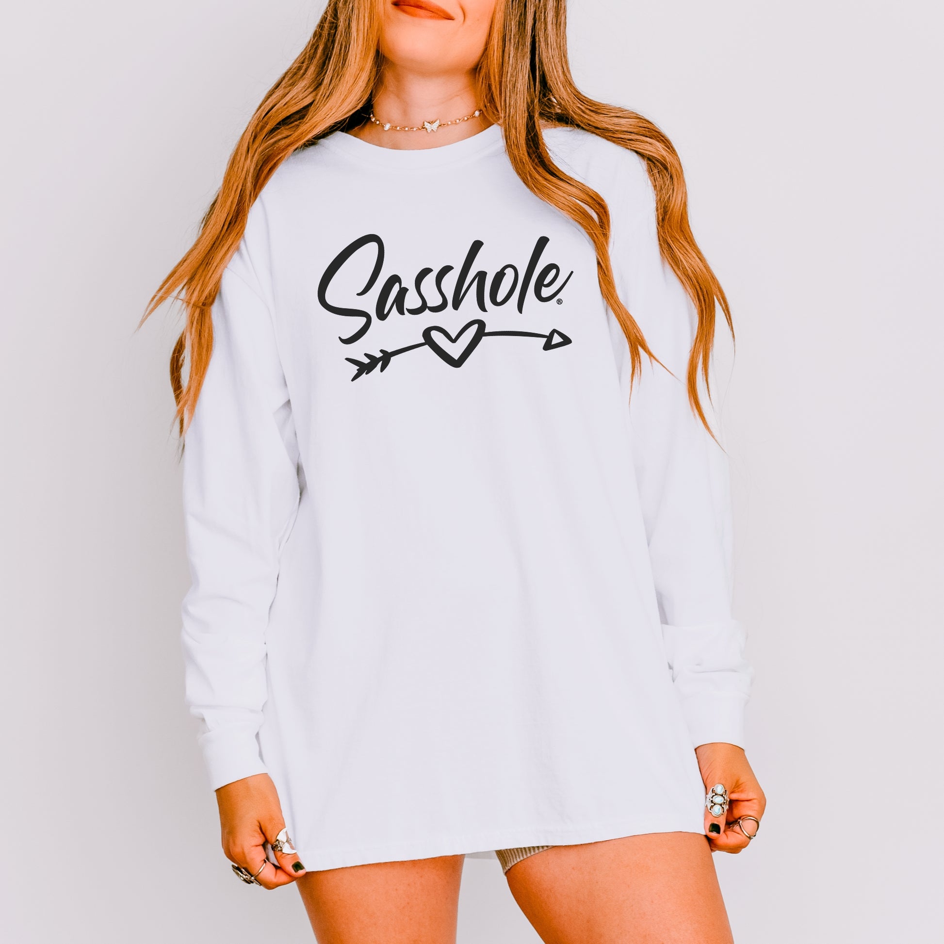 Sasshole® Women’s Long Sleeve Tee – Heart & Arrow Graphic | Bold, Cozy Attitude