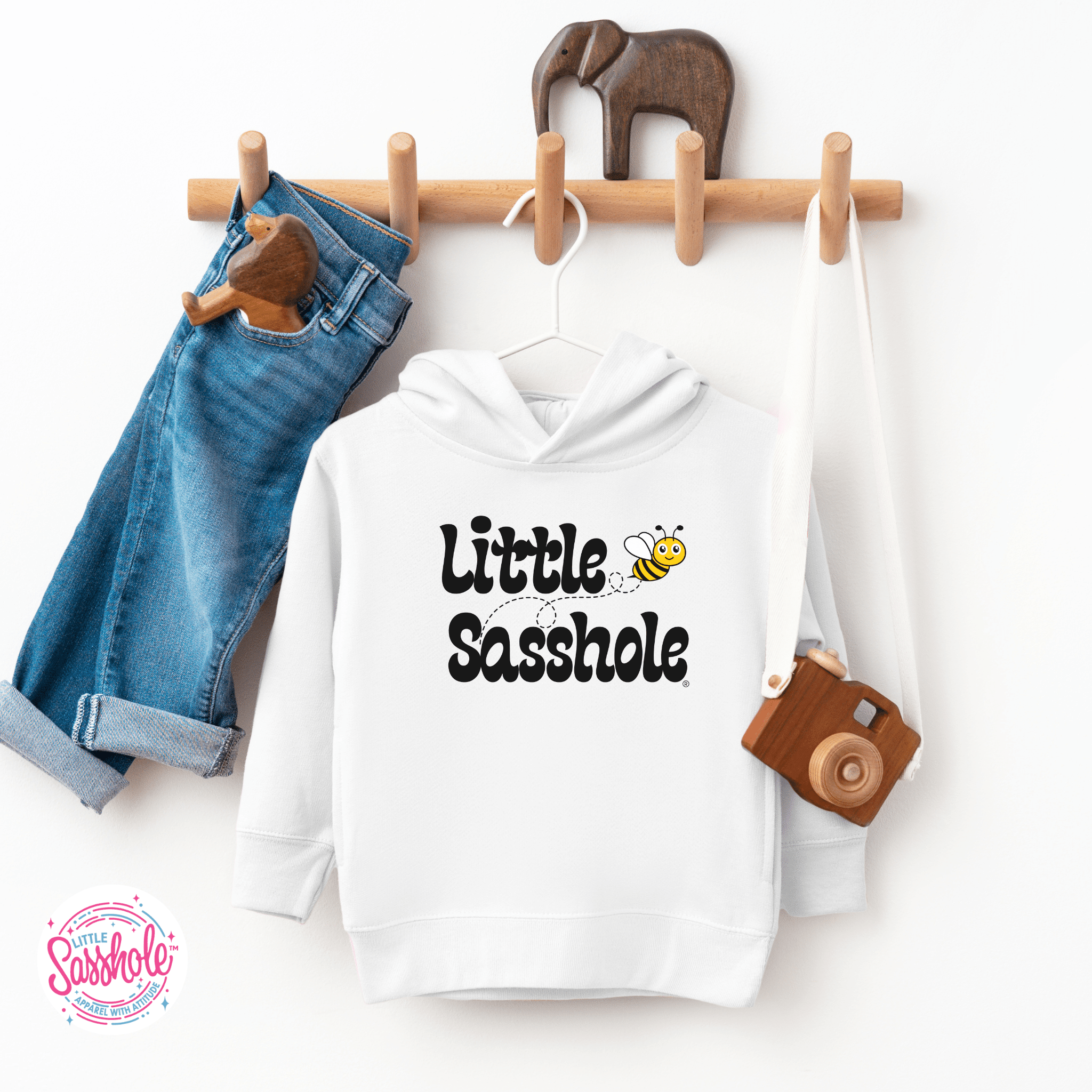 Image of Bee Happy, Bee Sassy – Toddler Hoodie | Cute Sassy Graphic Top | Little Sasshole™ - Funny Graphic Tee by Sasshole® Clothing