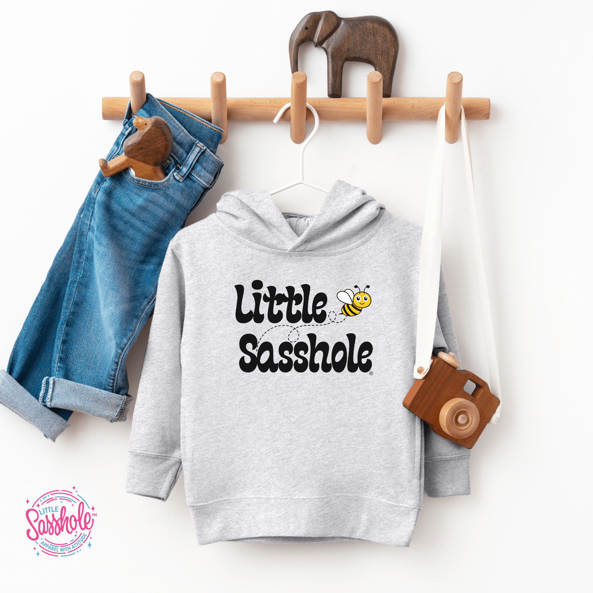 Image of Bee Happy, Bee Sassy – Toddler Hoodie | Cute Sassy Graphic Top | Little Sasshole™ - Funny Graphic Tee by Sasshole® Clothing