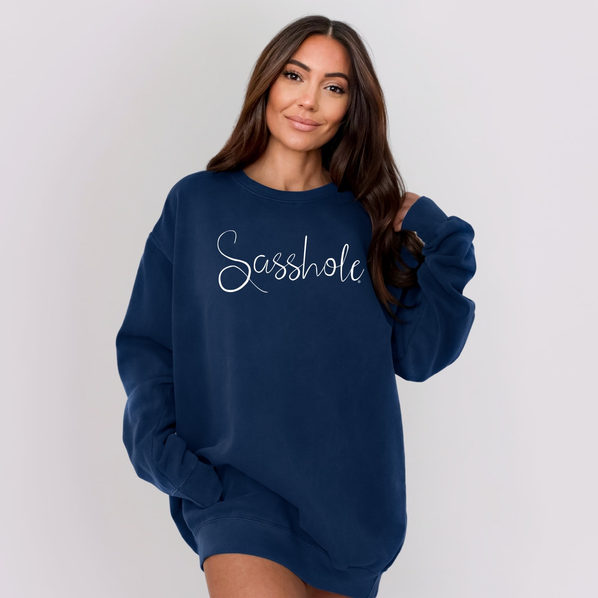 Image of Classic Script Sasshole – Women’s Relaxed Fit Sweatshirt | Minimalist Graphic Tee | Sasshole® - Funny Graphic Tee by Sasshole® Clothing