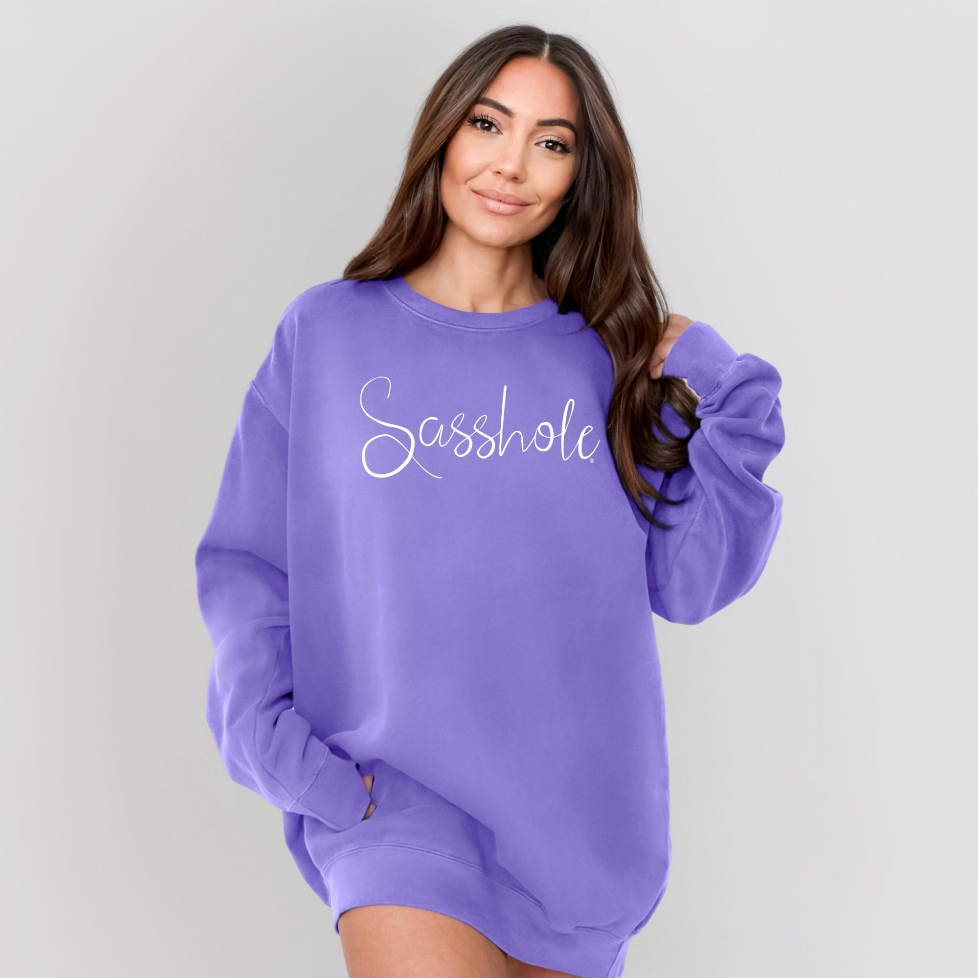 Image of Classic Script Sasshole – Women’s Relaxed Fit Sweatshirt | Minimalist Graphic Tee | Sasshole® - Funny Graphic Tee by Sasshole® Clothing