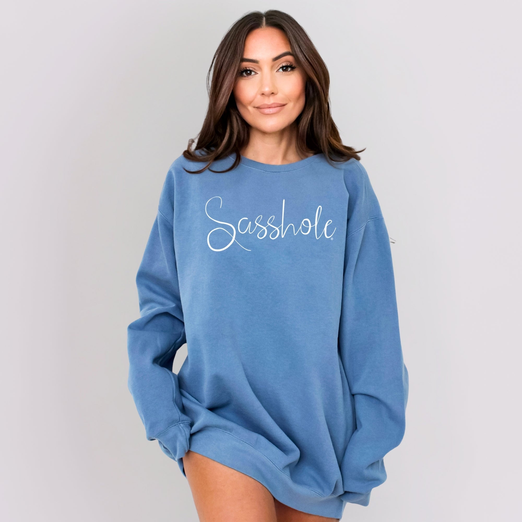 Image of Classic Script Sasshole – Women’s Relaxed Fit Sweatshirt | Minimalist Graphic Tee | Sasshole® - Funny Graphic Tee by Sasshole® Clothing