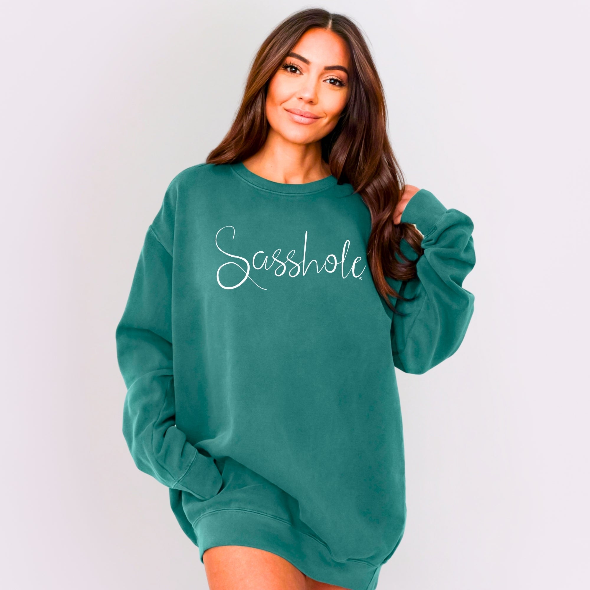 Classic Script Sasshole – Women’s Relaxed Fit Sweatshirt | Minimalist Graphic Tee | Sasshole® - Funny Graphic Tee by Sasshole® Clothing