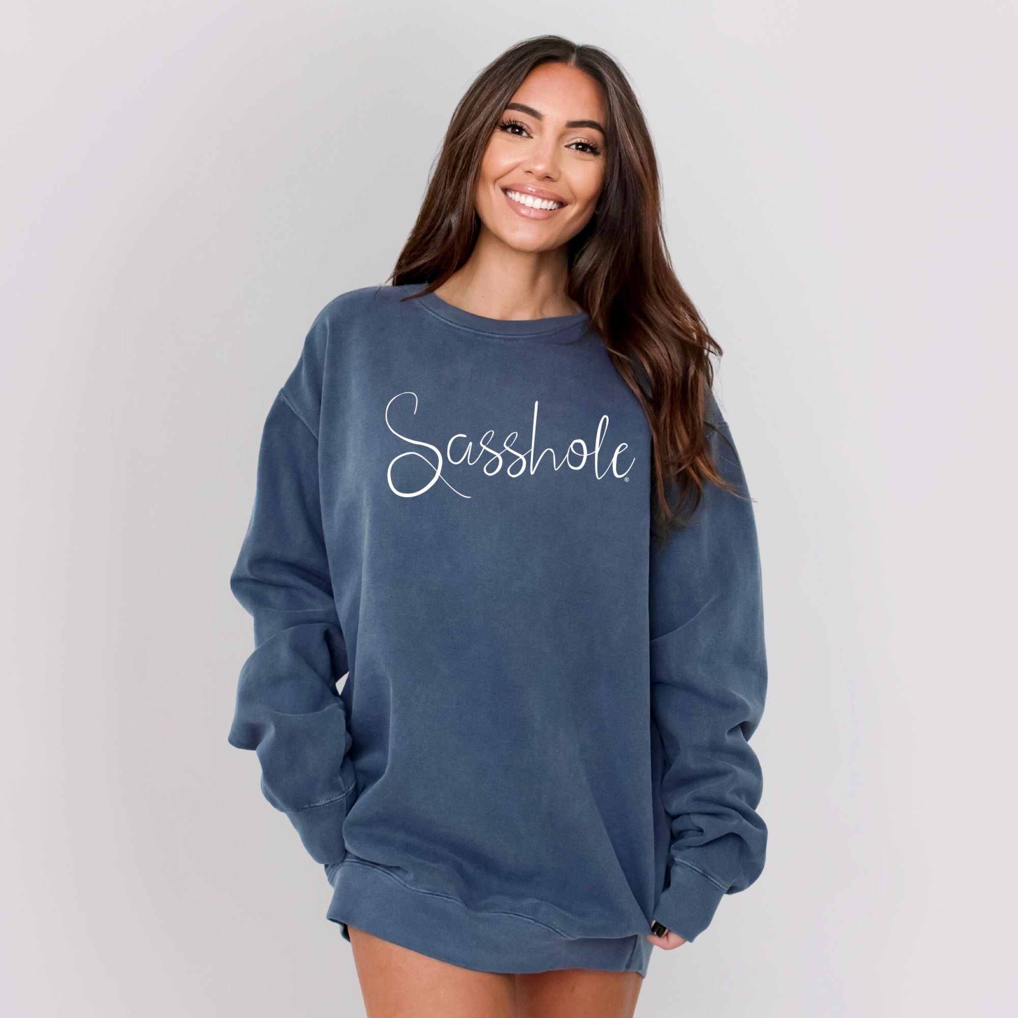 Image of Classic Script Sasshole – Women’s Relaxed Fit Sweatshirt | Minimalist Graphic Tee | Sasshole® - Funny Graphic Tee by Sasshole® Clothing