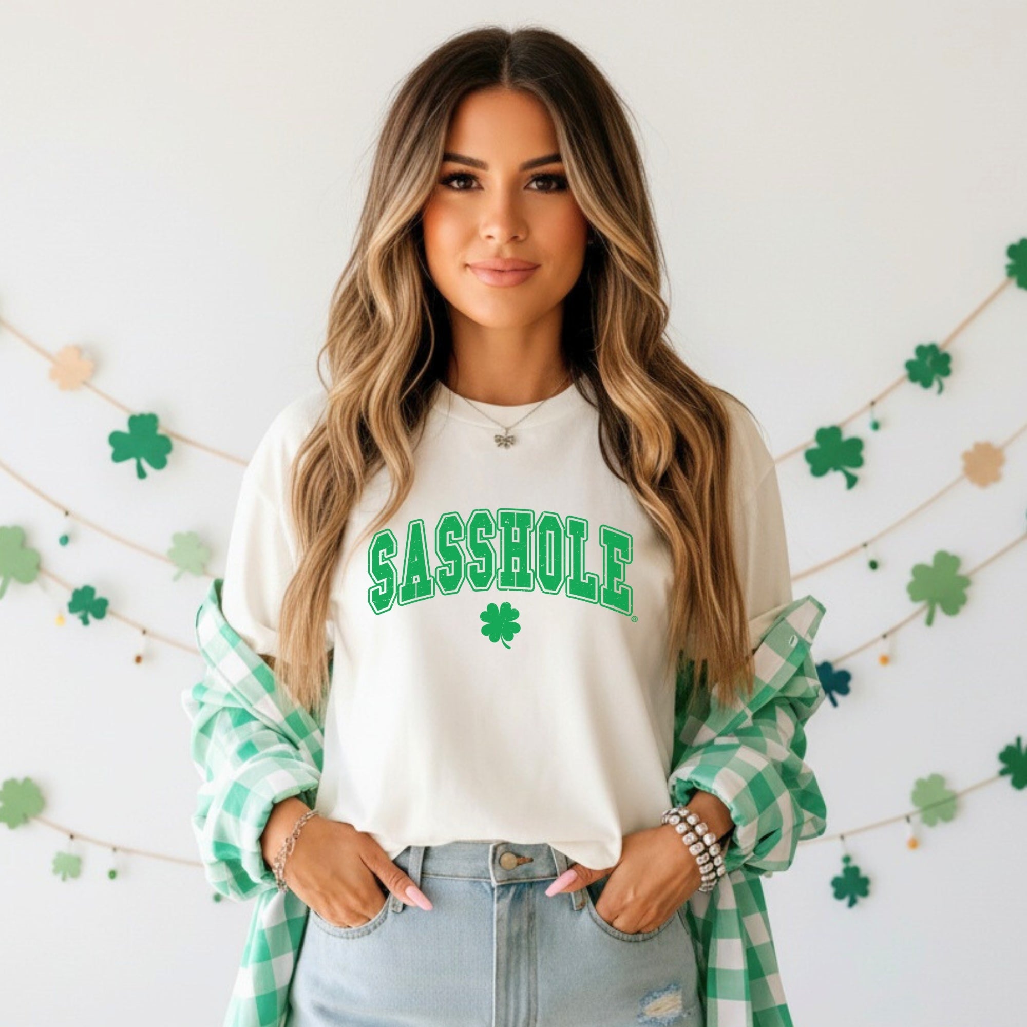 Image of Collegiate Luck – Sasshole® Shamrock Women’s Graphic T-Shirt - Funny Graphic Tee by Sasshole® Clothing