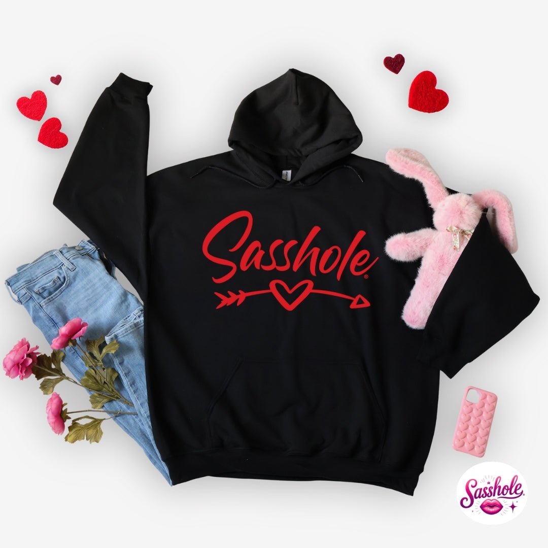 Image of Cozy with Attitude – Sasshole® Heart Arrow Women’s Valentine’s Hoodie - Funny Graphic Tee by Sasshole® Clothing
