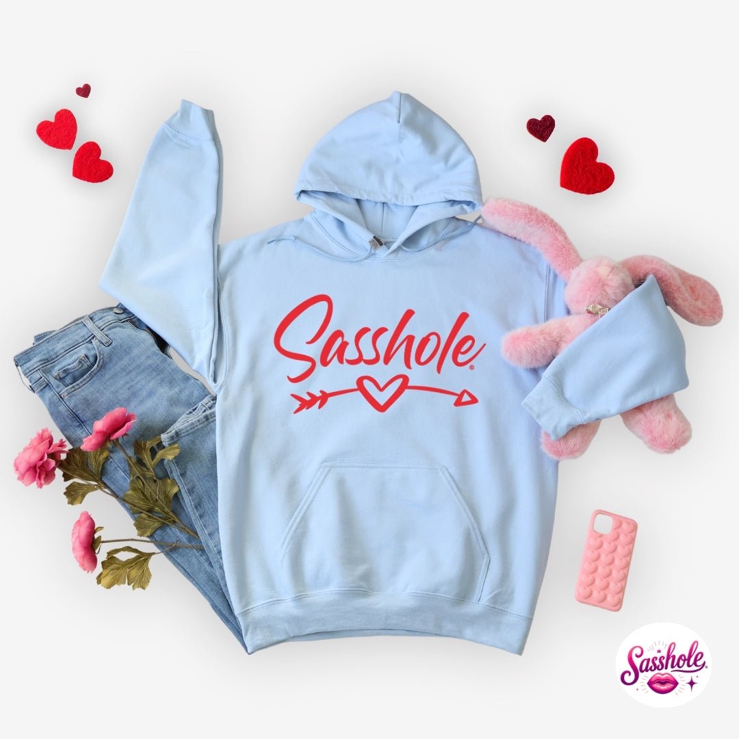 Cozy with Attitude – Sasshole® Heart Arrow Women’s Valentine’s Hoodie - Funny Graphic Tee by Sasshole® Clothing