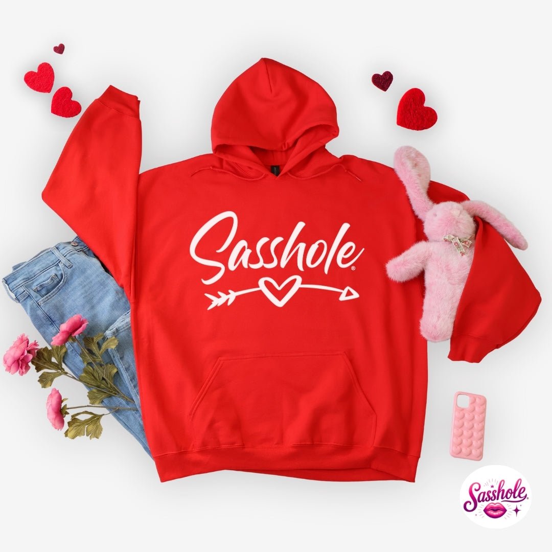 Image of Cozy with Attitude – Sasshole® Heart Arrow Women’s Valentine’s Hoodie - Funny Graphic Tee by Sasshole® Clothing