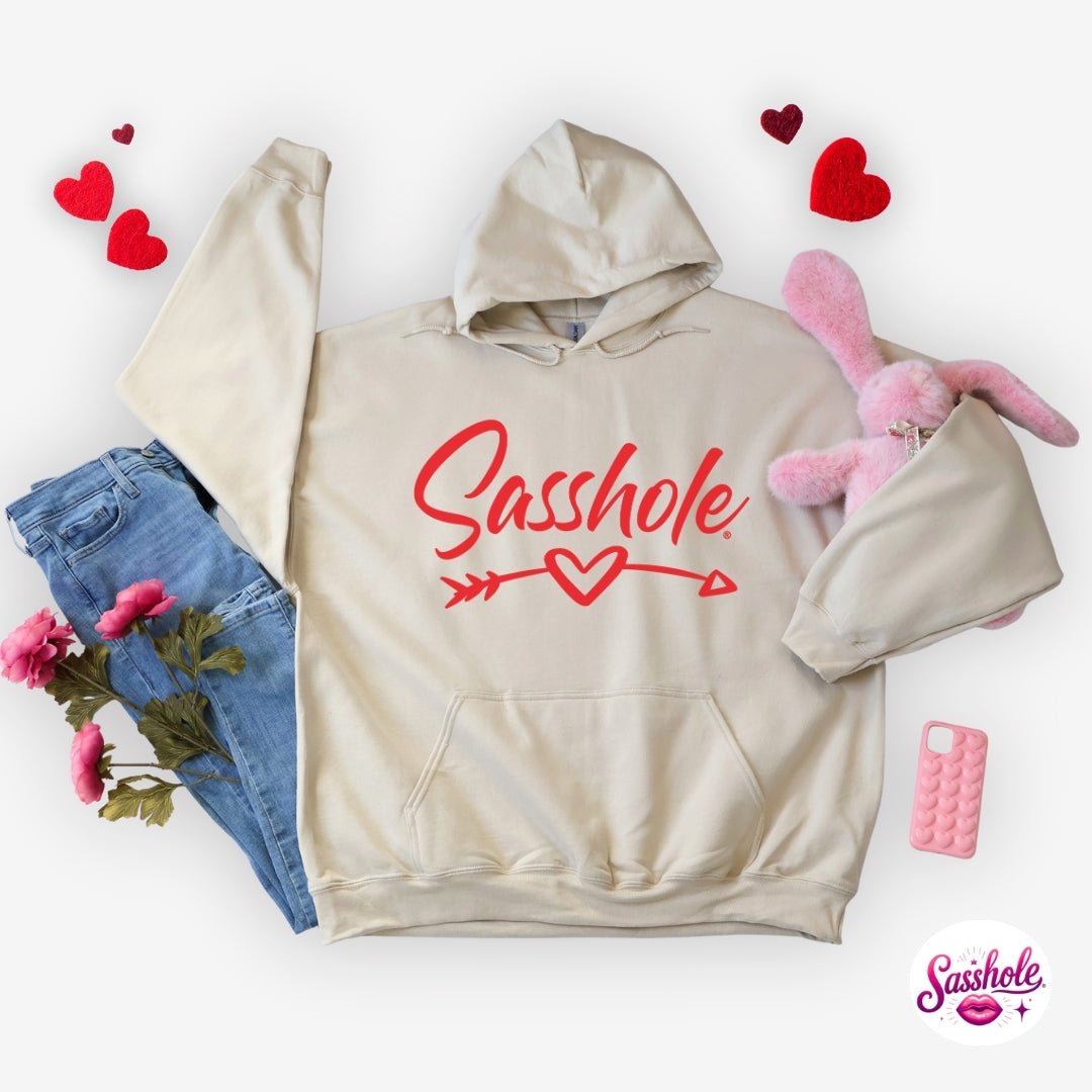 Image of Cozy with Attitude – Sasshole® Heart Arrow Women’s Valentine’s Hoodie - Funny Graphic Tee by Sasshole® Clothing