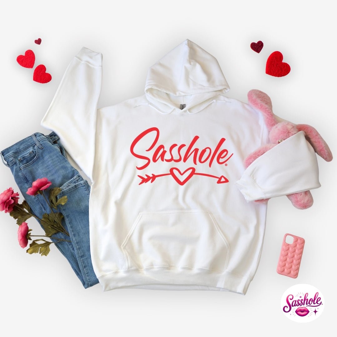 Image of Cozy with Attitude – Sasshole® Heart Arrow Women’s Valentine’s Hoodie - Funny Graphic Tee by Sasshole® Clothing