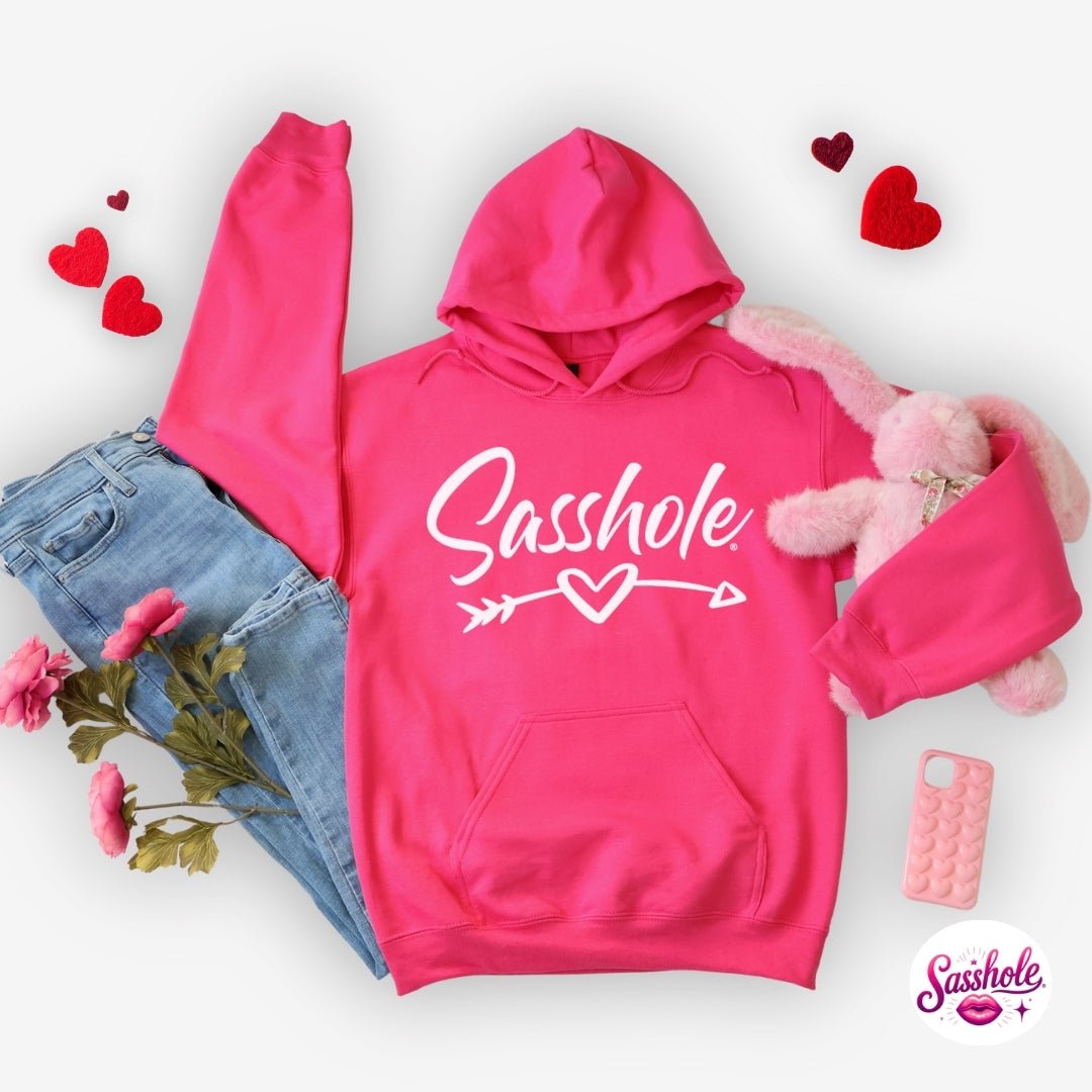 Image of Cozy with Attitude – Sasshole® Heart Arrow Women’s Valentine’s Hoodie - Funny Graphic Tee by Sasshole® Clothing