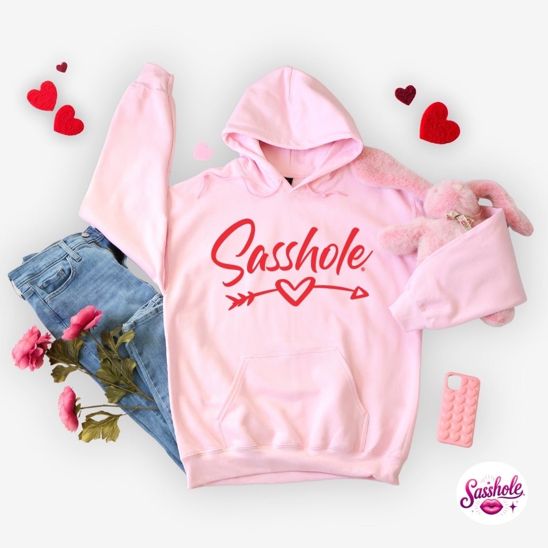 Image of Cozy with Attitude – Sasshole® Heart Arrow Women’s Valentine’s Hoodie - Funny Graphic Tee by Sasshole® Clothing
