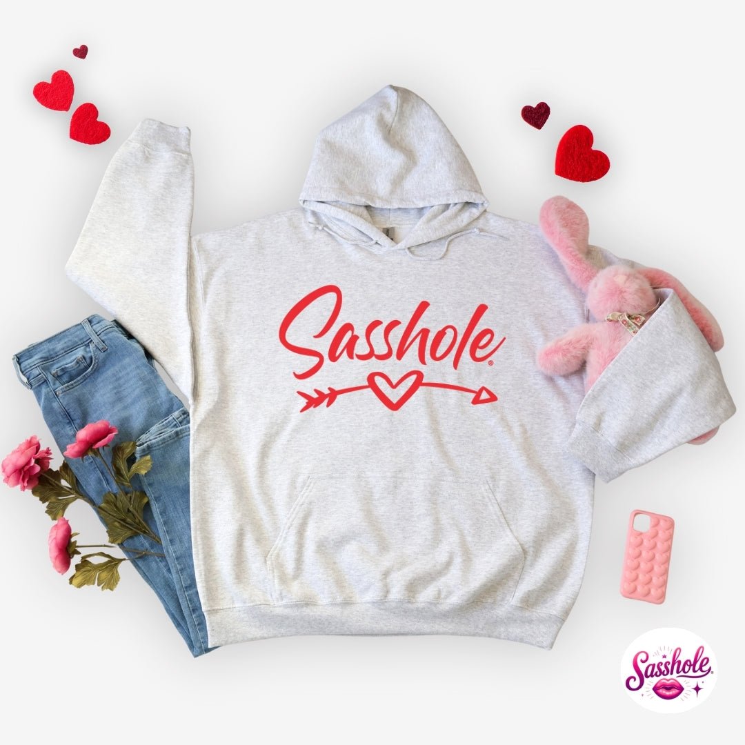 Cozy with Attitude – Sasshole® Heart Arrow Women’s Valentine’s Hoodie - Funny Graphic Tee by Sasshole® Clothing