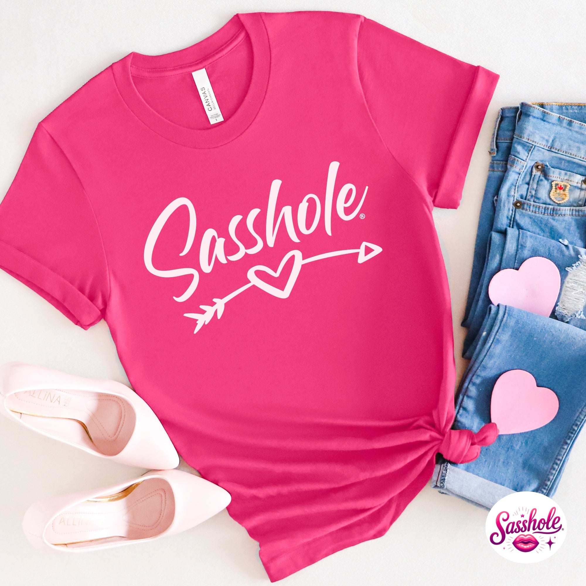 Image of Cupid’s Favorite Sass – Sasshole® Heart Arrow Women’s Graphic T-Shirt - Funny Graphic Tee by Sasshole® Clothing