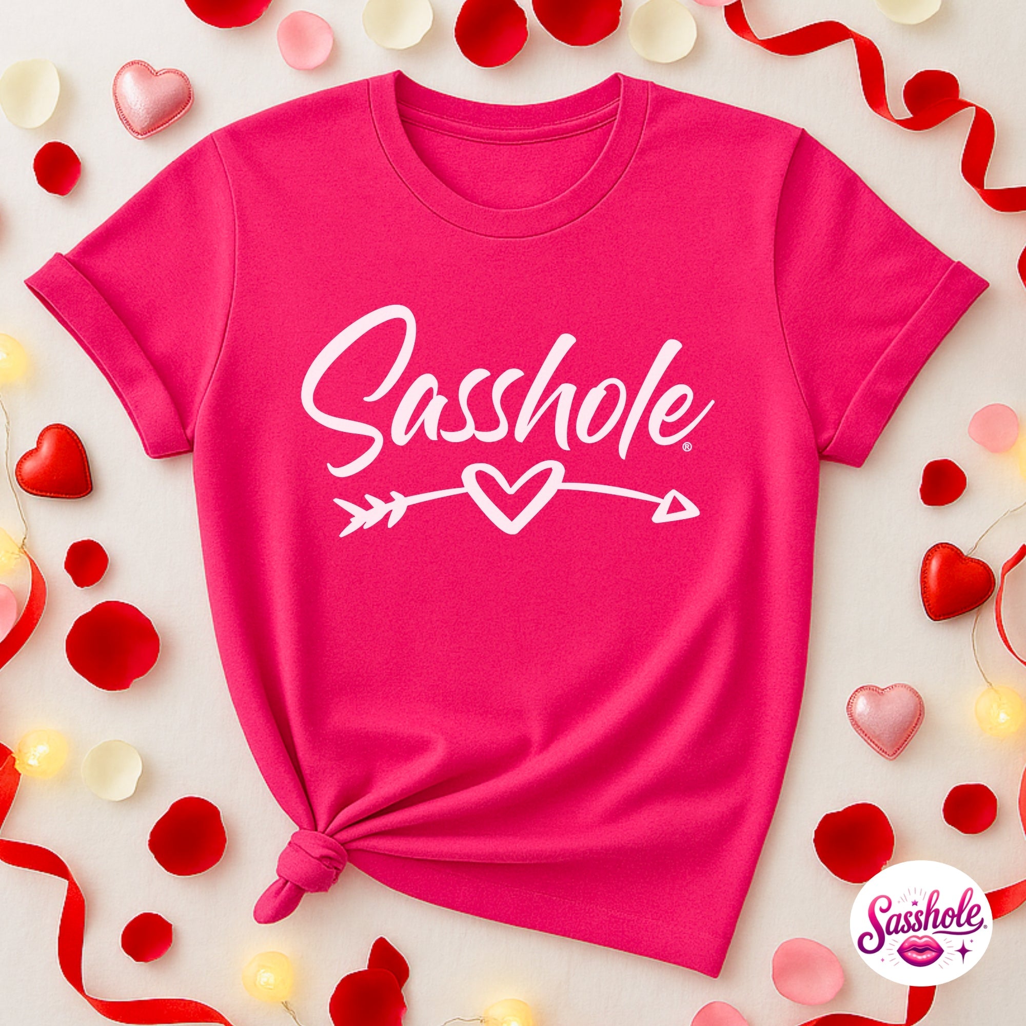 Cupid’s Favorite Sass – Sasshole® Heart Arrow Women’s Graphic T-Shirt - Funny Graphic Tee by Sasshole® Clothing