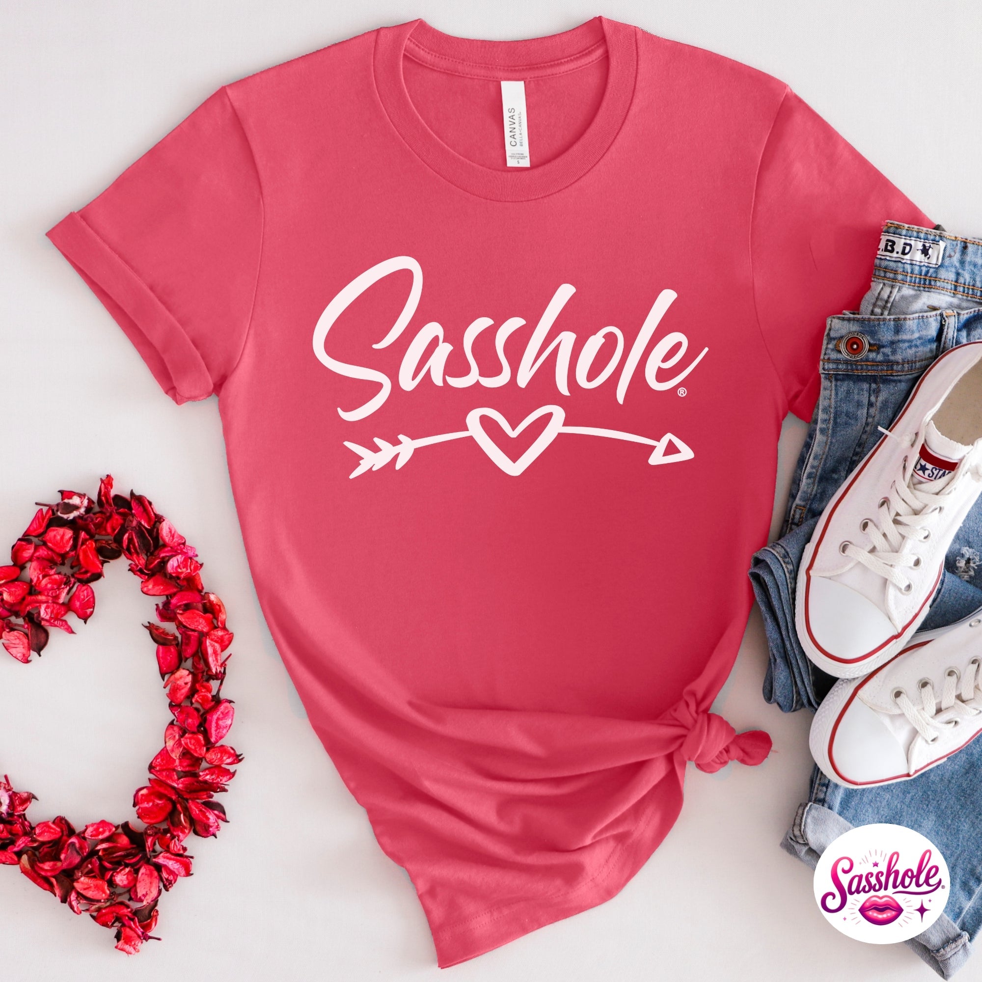 Image of Cupid’s Favorite Sass – Sasshole® Heart Arrow Women’s Graphic T-Shirt - Funny Graphic Tee by Sasshole® Clothing
