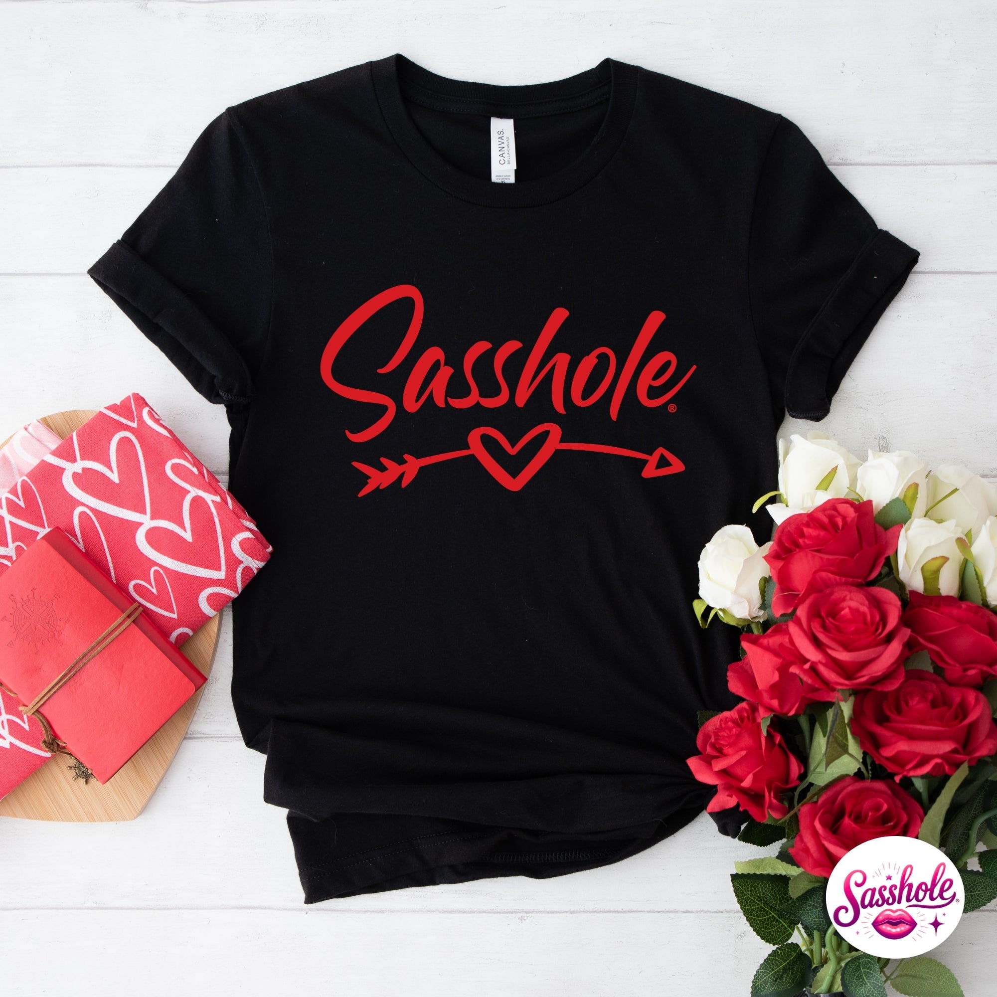 Cupid’s Favorite Sass – Sasshole® Heart Arrow Women’s Graphic T-Shirt - Funny Graphic Tee by Sasshole® Clothing