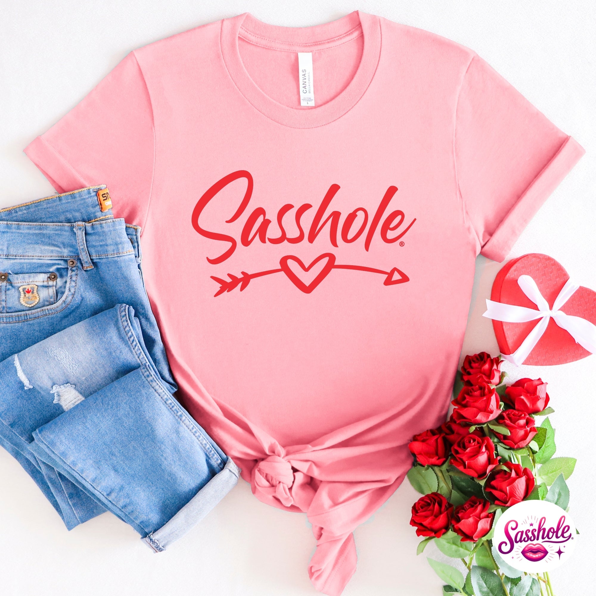 Cupid’s Favorite Sass – Sasshole® Heart Arrow Women’s Graphic T-Shirt - Funny Graphic Tee by Sasshole® Clothing