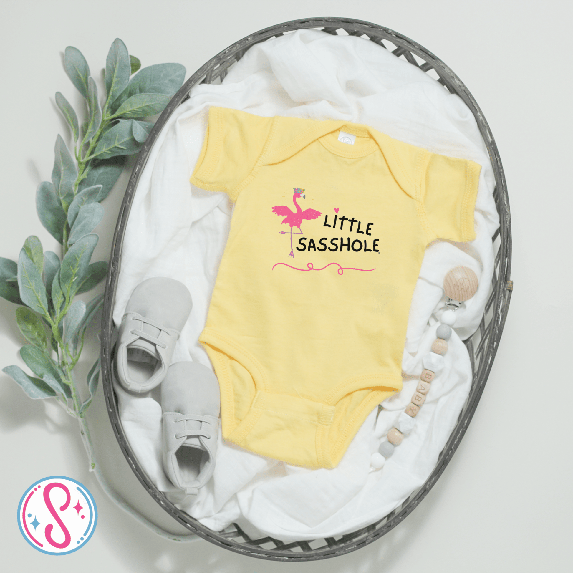 Flamingo Chic: Little Sasshole™ Baby Onesie® for Trendy Tots - Funny Graphic Tee by Sasshole® Clothing