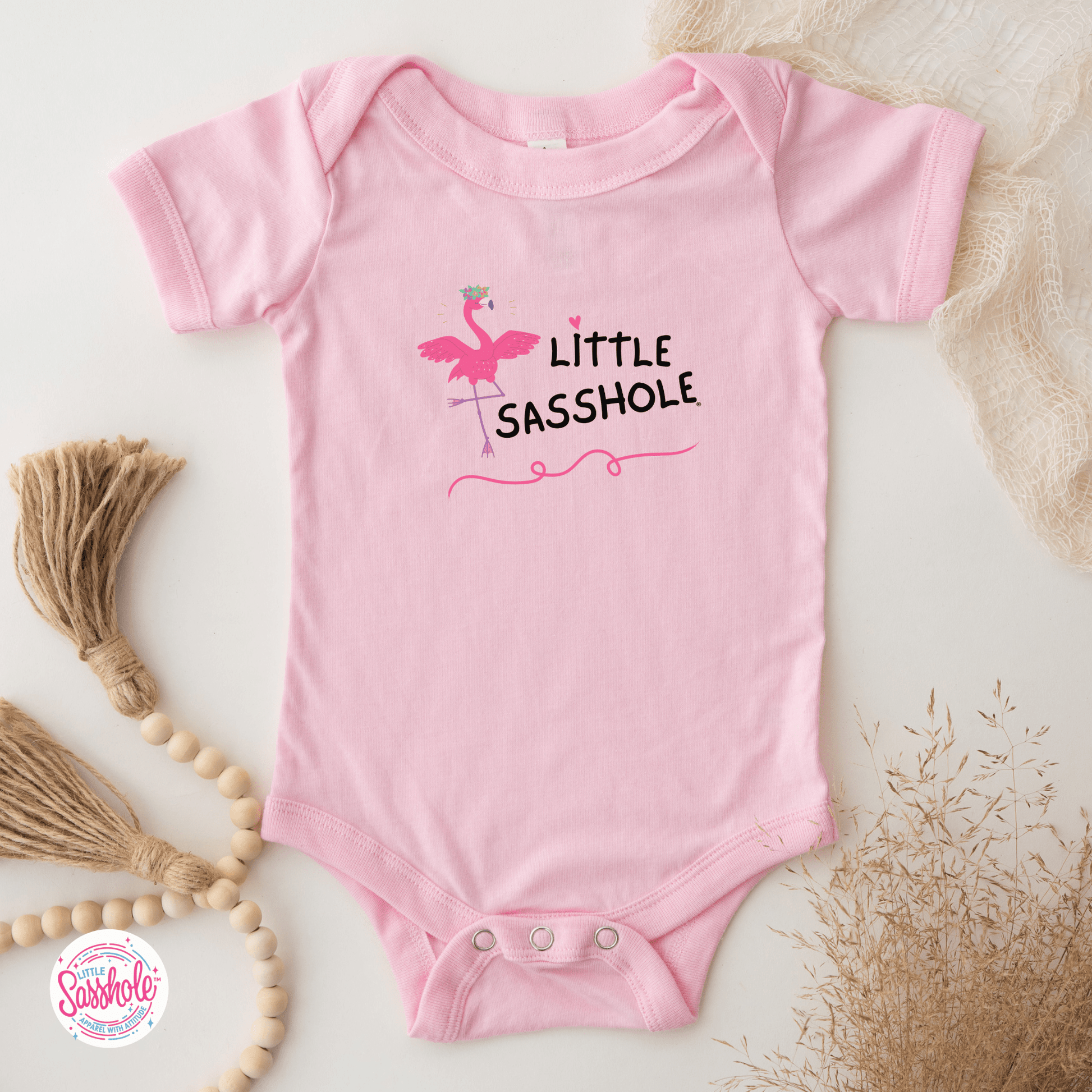 Flamingo Chic: Little Sasshole™ Baby Onesie® for Trendy Tots - Funny Graphic Tee by Sasshole® Clothing