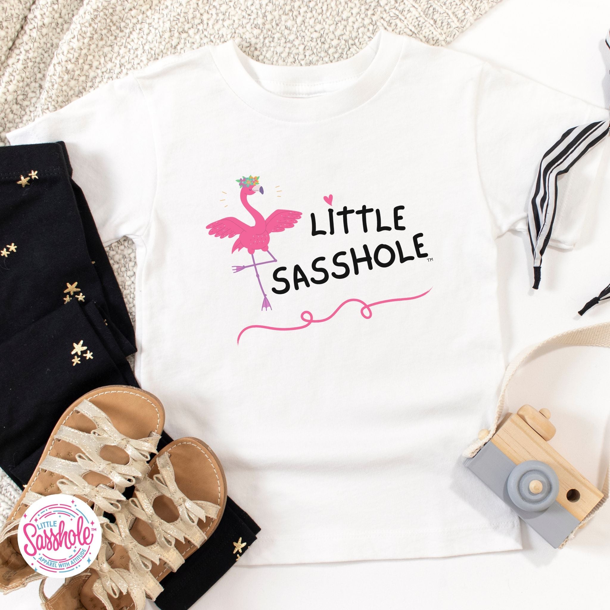 Flamingo Fabulous: Little Sasshole™ Toddler Girls' T-shirt - Funny Graphic Tee by Sasshole® Clothing
