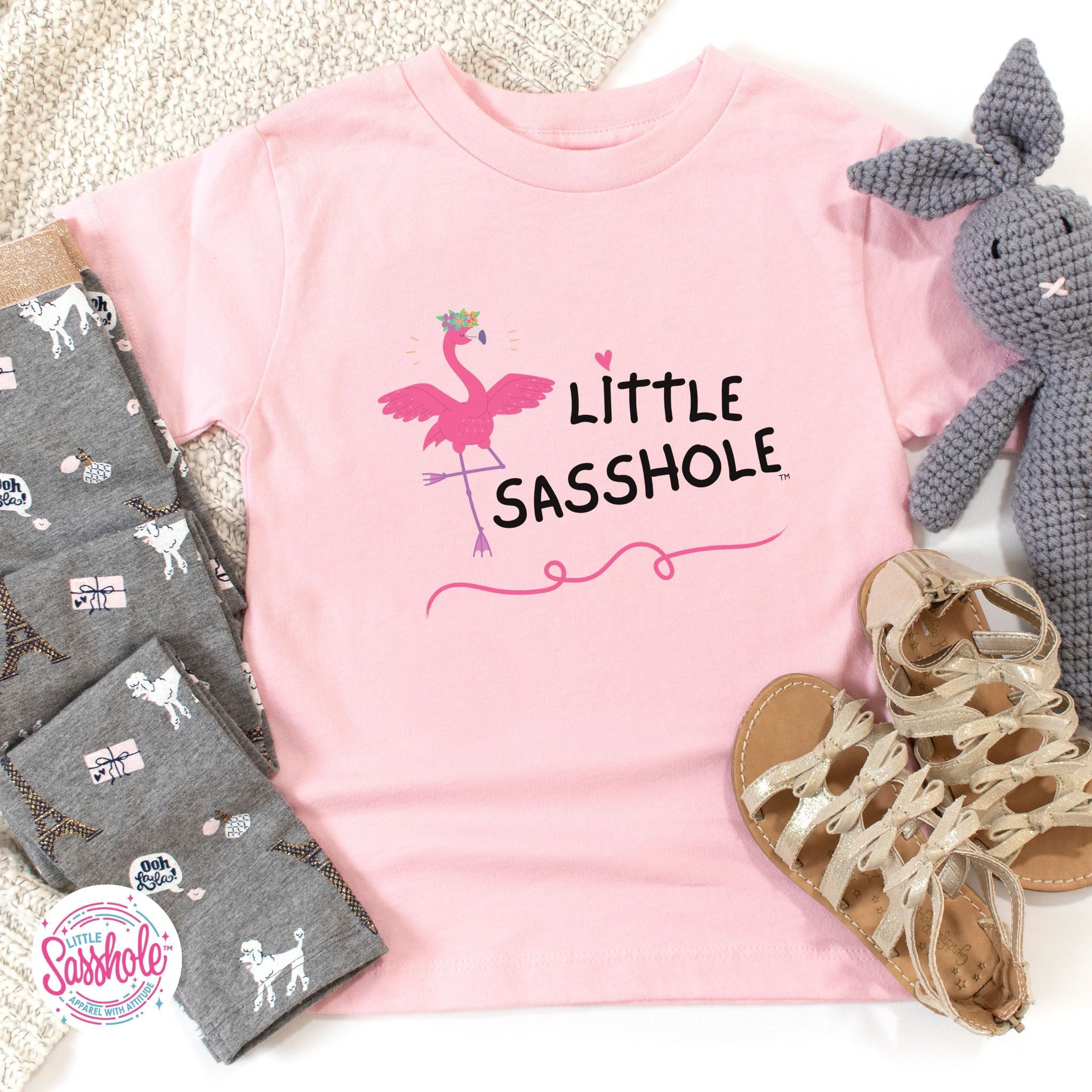Image of Flamingo Fabulous: Little Sasshole™ Toddler Girls' T-shirt - Funny Graphic Tee by Sasshole® Clothing