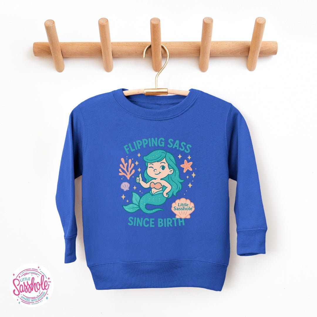 Image of “Flipping Sass Since Birth” – Little Sasshole™ Toddler Sweatshirt - Funny Graphic Tee by Sasshole® Clothing