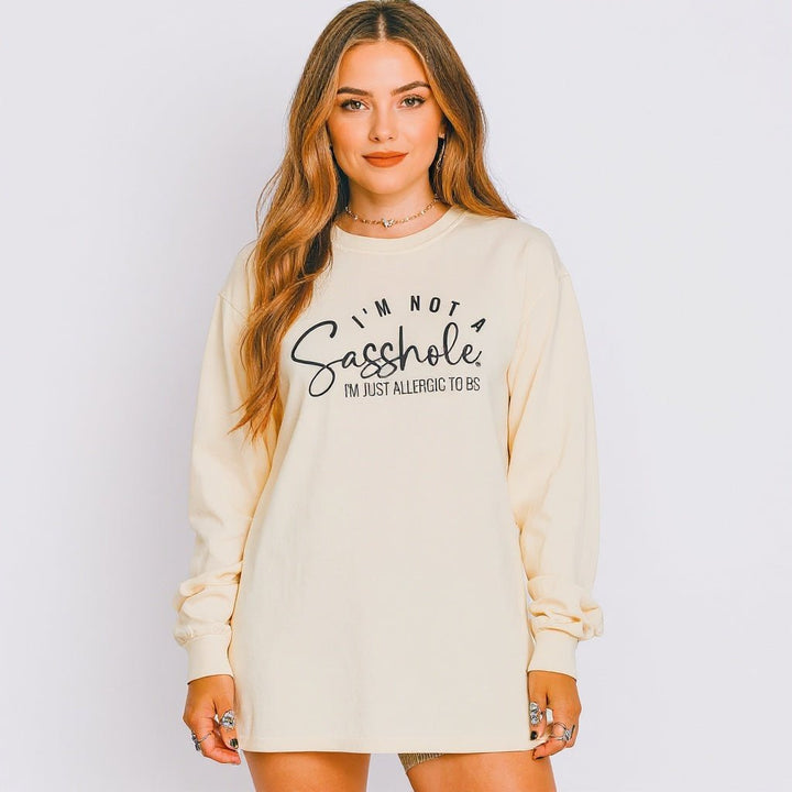 Allergic to BS Comfort Colors long-sleeve tee