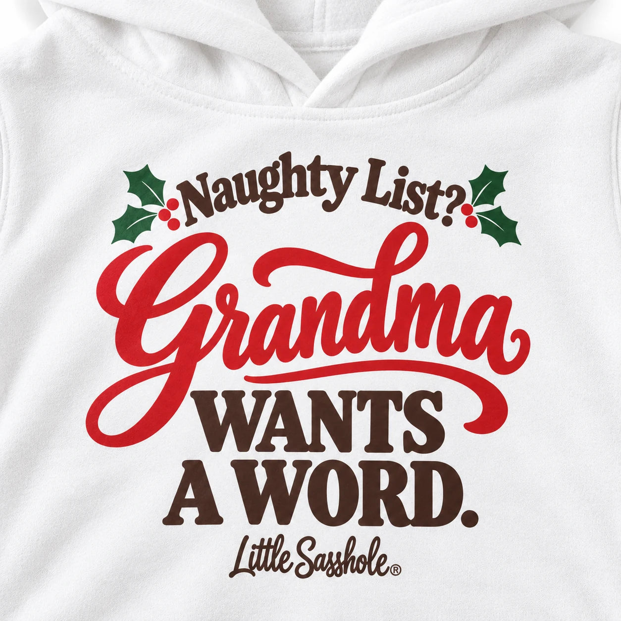 Image of Naughty List? Grandma Wants a Word. — Toddler Hoodie — artwork and fabric detail