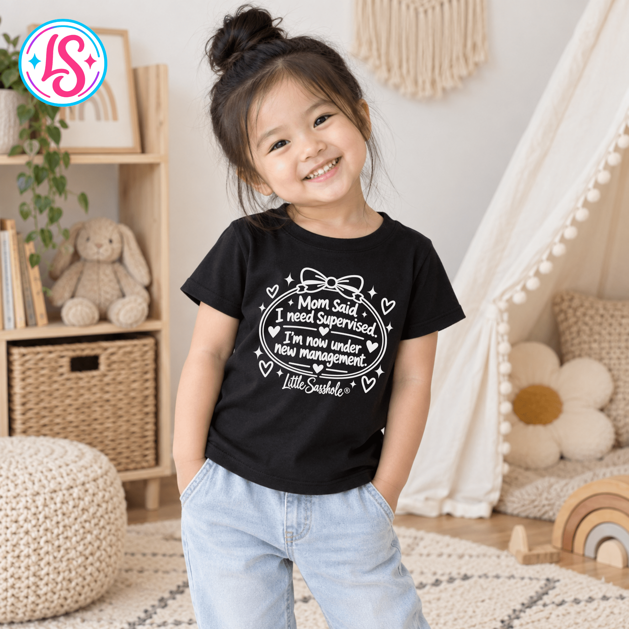 Little Sasshole® Mom Said I Need Supervised Shirt, Funny Toddler Tee, Sassy Kids Graphic T-Shirt, New Management Toddler Gift - Funny Graphic Tee by Sasshole® Clothing