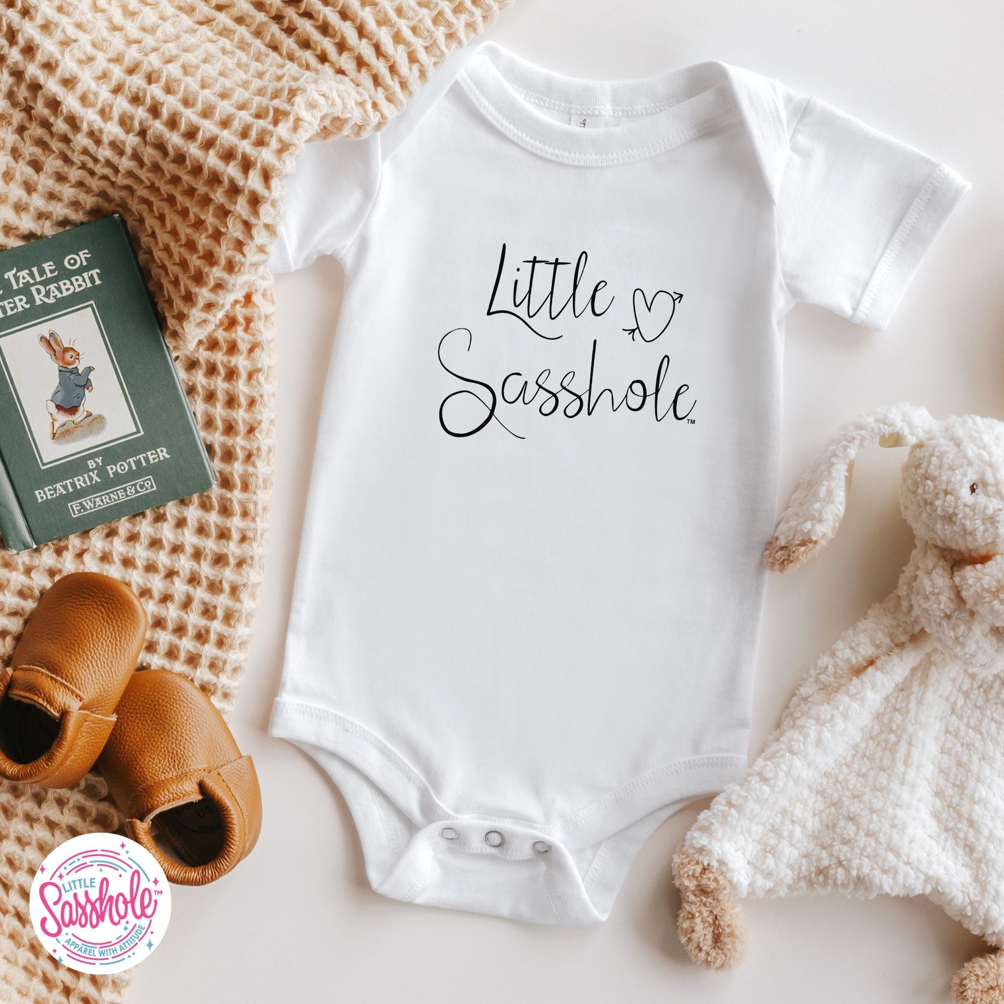 Image of Little Sasshole™ Signature Baby Onesie®: Where Sass Begins - Funny Graphic Tee by Sasshole® Clothing