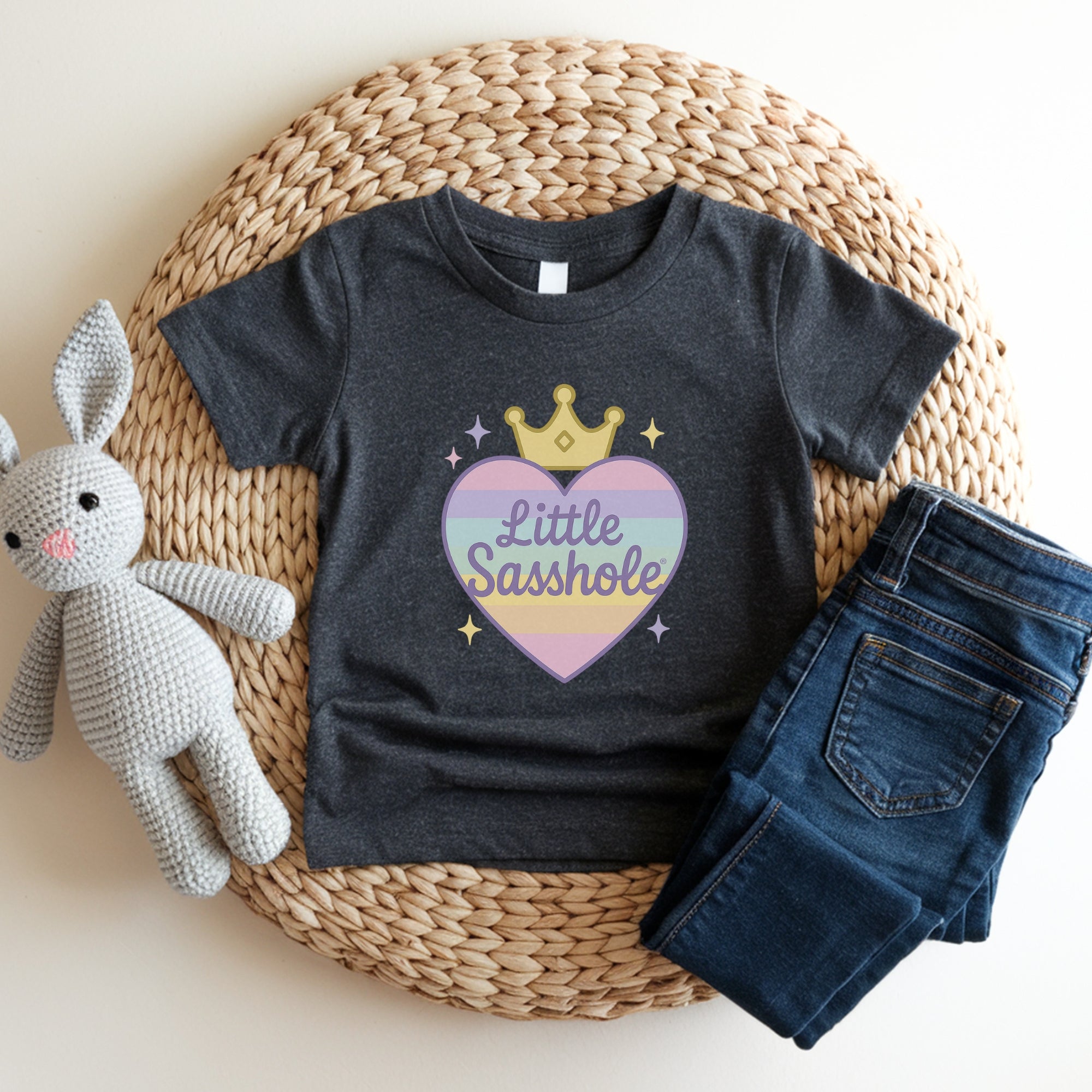 Little Sasshole® Toddler Girl Shirt | Pastel Heart Crown Tee | Cute Funny Kids Shirt | Sassy Princess T-Shirt for Girls | Baby Girl Gift - Funny Graphic Tee by Sasshole® Clothing