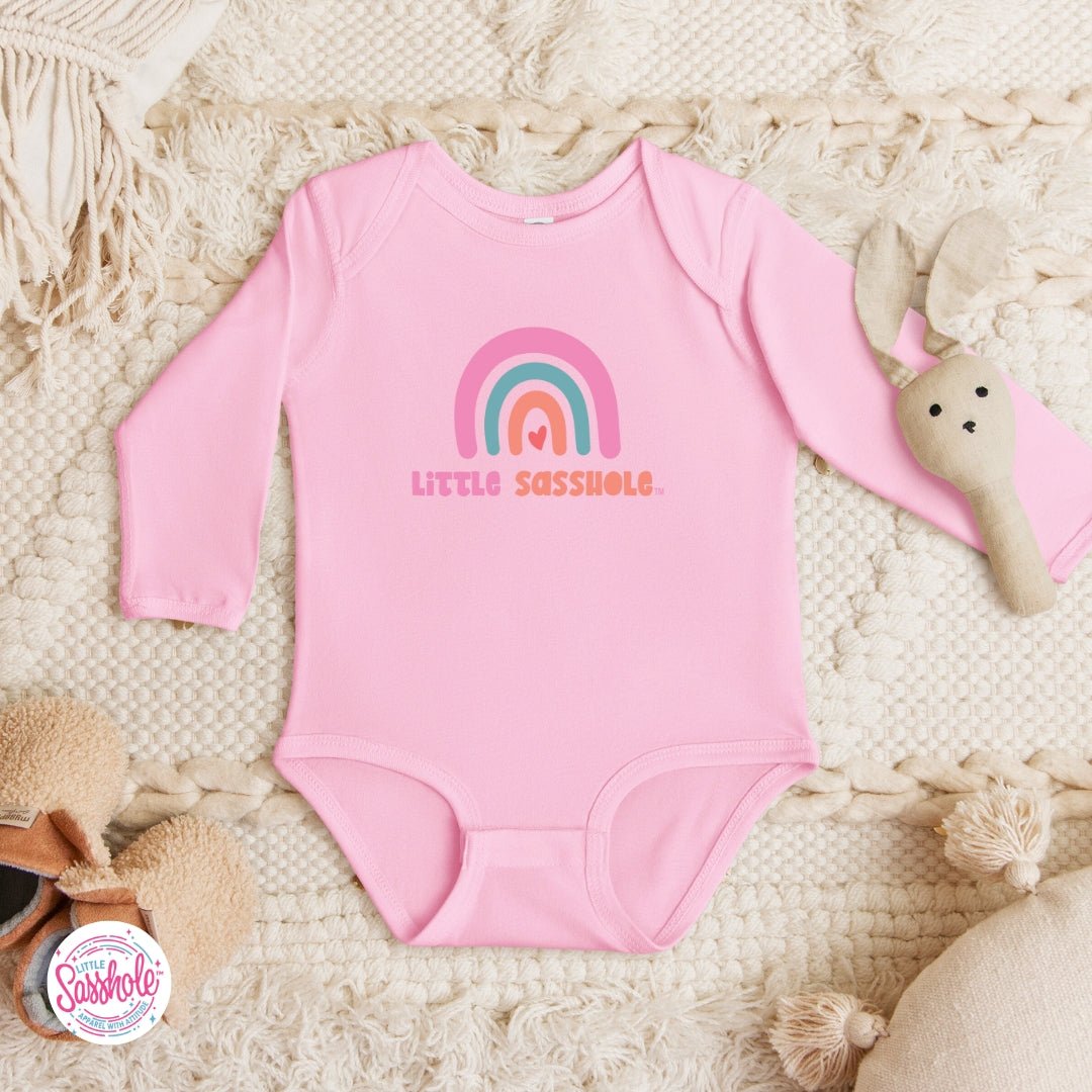 Image of Pastel Rainbow Sass – Baby Bodysuit | Vintage Aesthetic Graphic Tee | Little Sasshole™ - Funny Graphic Tee by Sasshole® Clothing