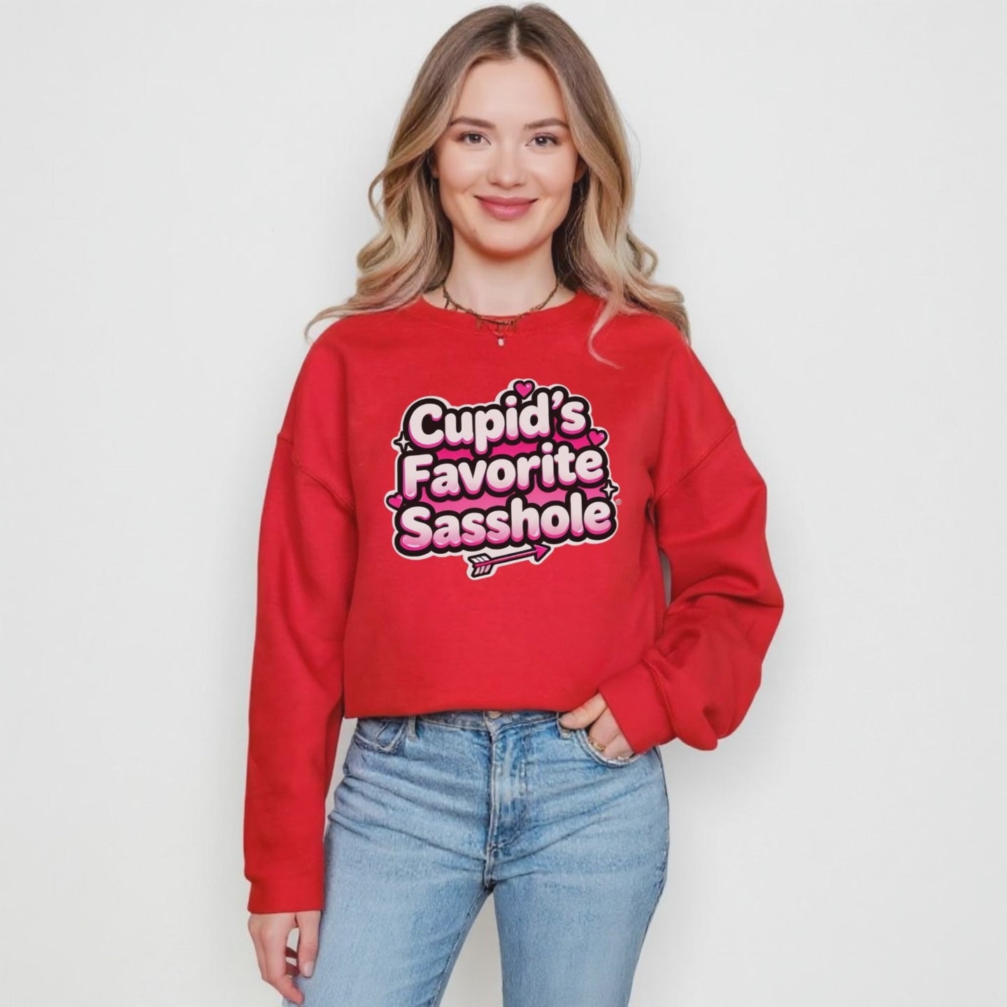 Funny Valentine Sweatshirt – Cupid’s Favorite Sasshole Women’s Crewneck