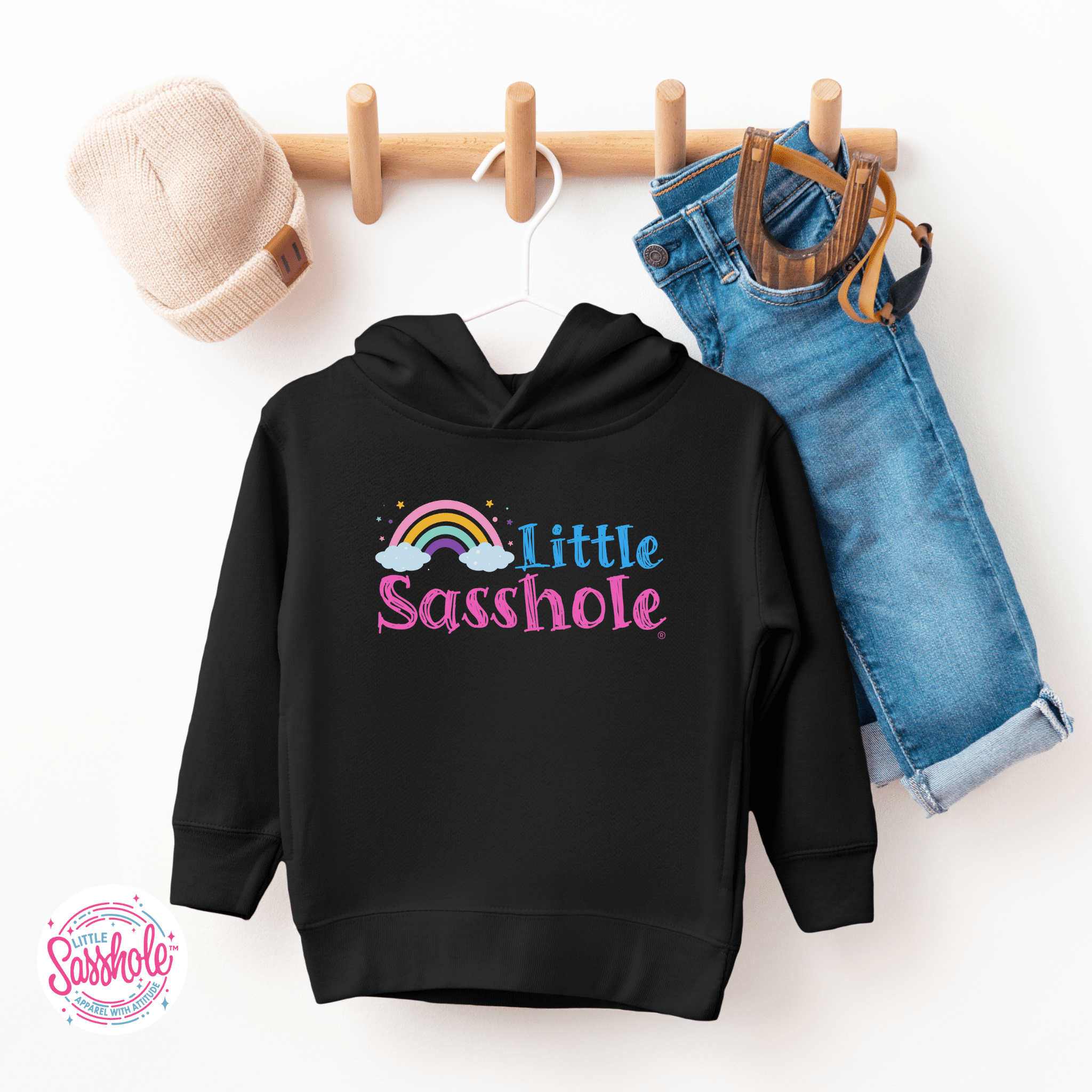 Image of Rainbow Sass – Toddler Hoodie | Vintage Aesthetic Graphic Tee | Little Sasshole™ - Funny Graphic Tee by Sasshole® Clothing