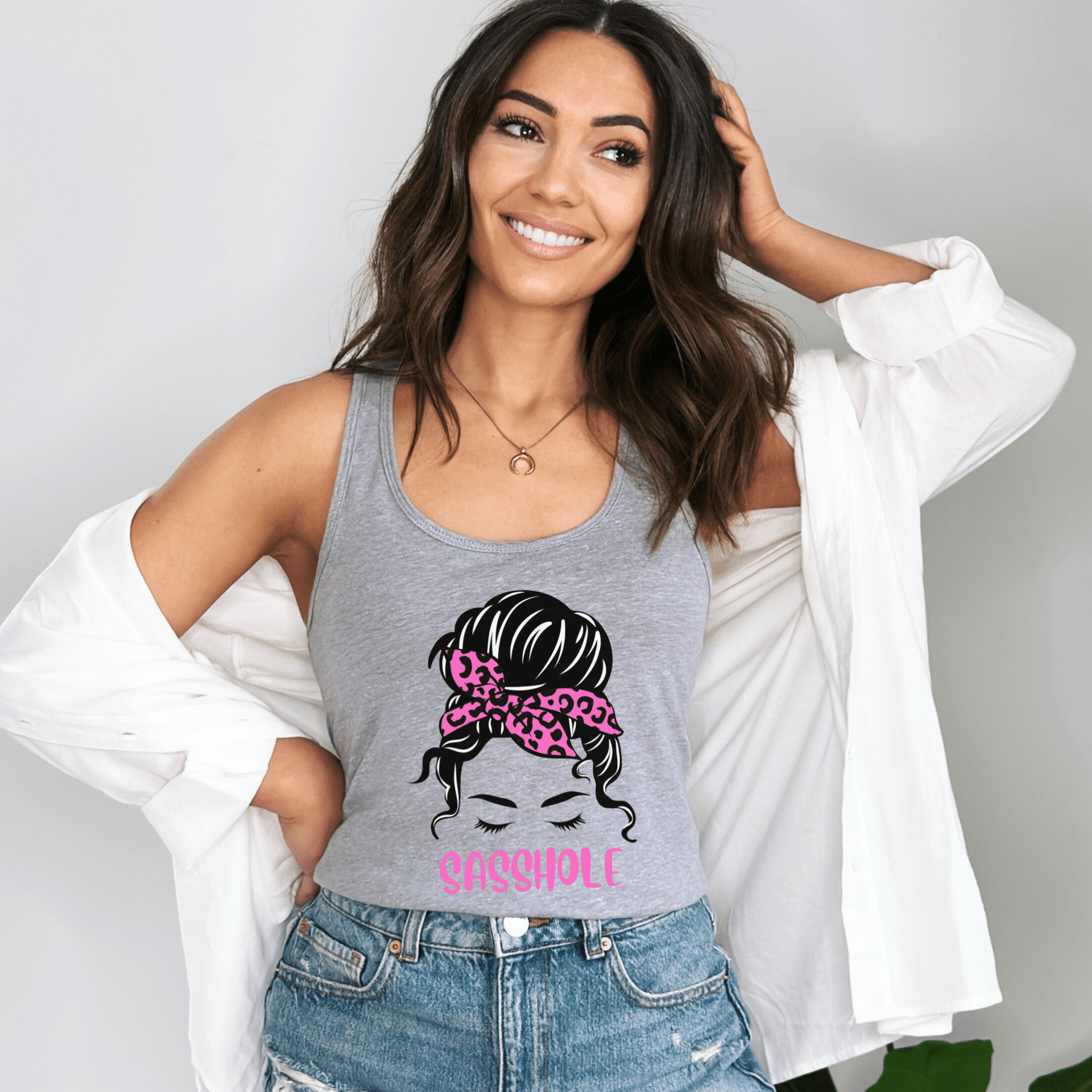 Sasshole® Leopard Bow Women's Tank Top - Fierce & Fabulous - Funny Graphic Tee by Sasshole® Clothing