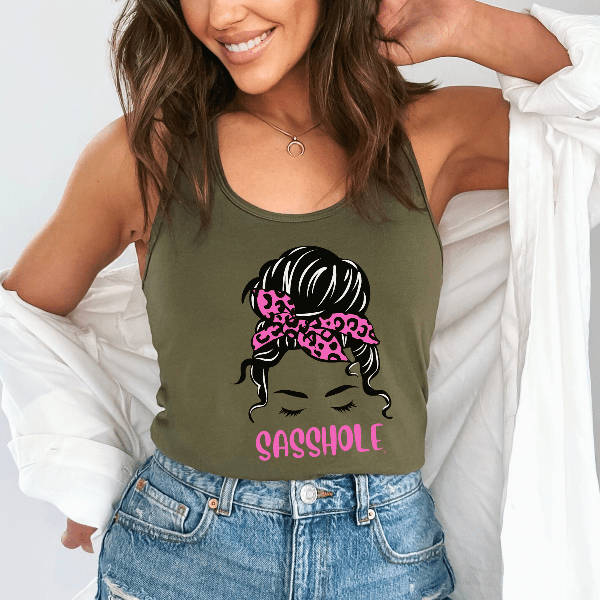 Sasshole® Leopard Bow Women's Tank Top - Fierce & Fabulous - Funny Graphic Tee by Sasshole® Clothing