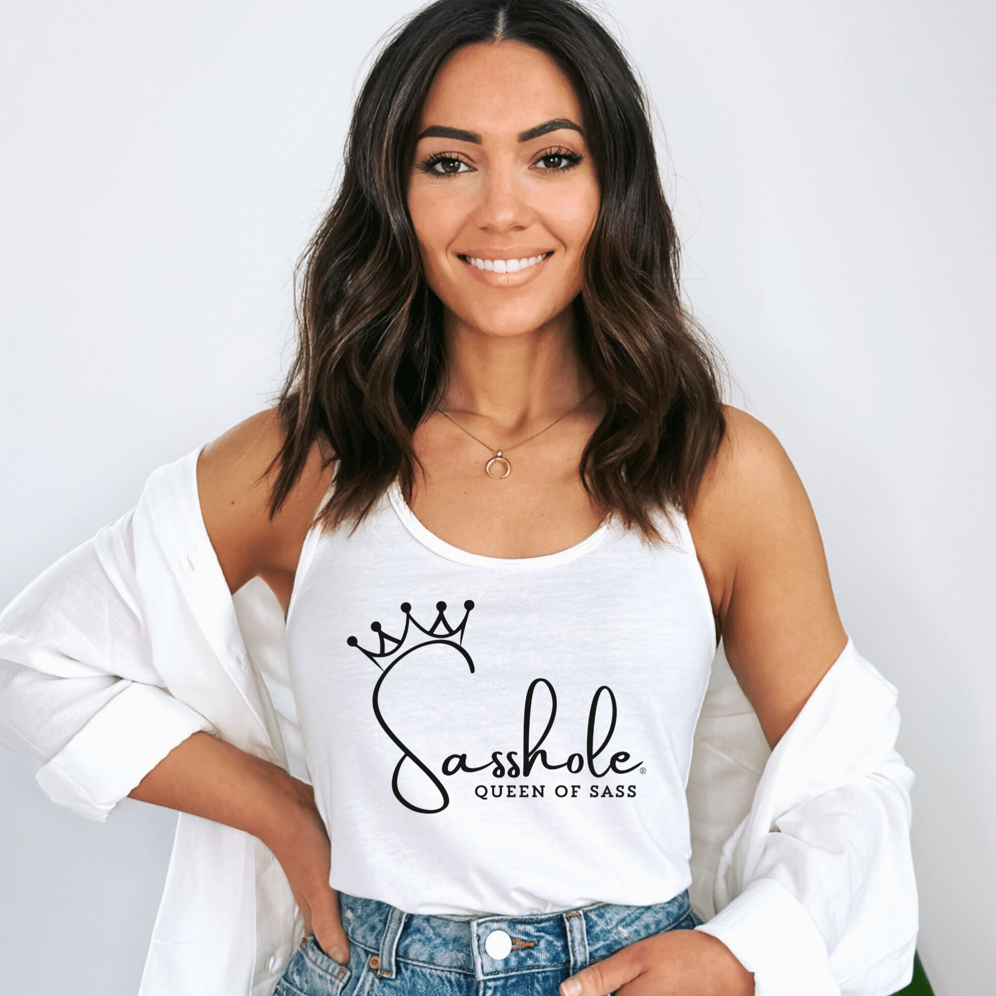 Image of Sasshole® Queen of Sass Tank Top - Sleek, Sassy, and Royal Style - Funny Graphic Tee by Sasshole® Clothing
