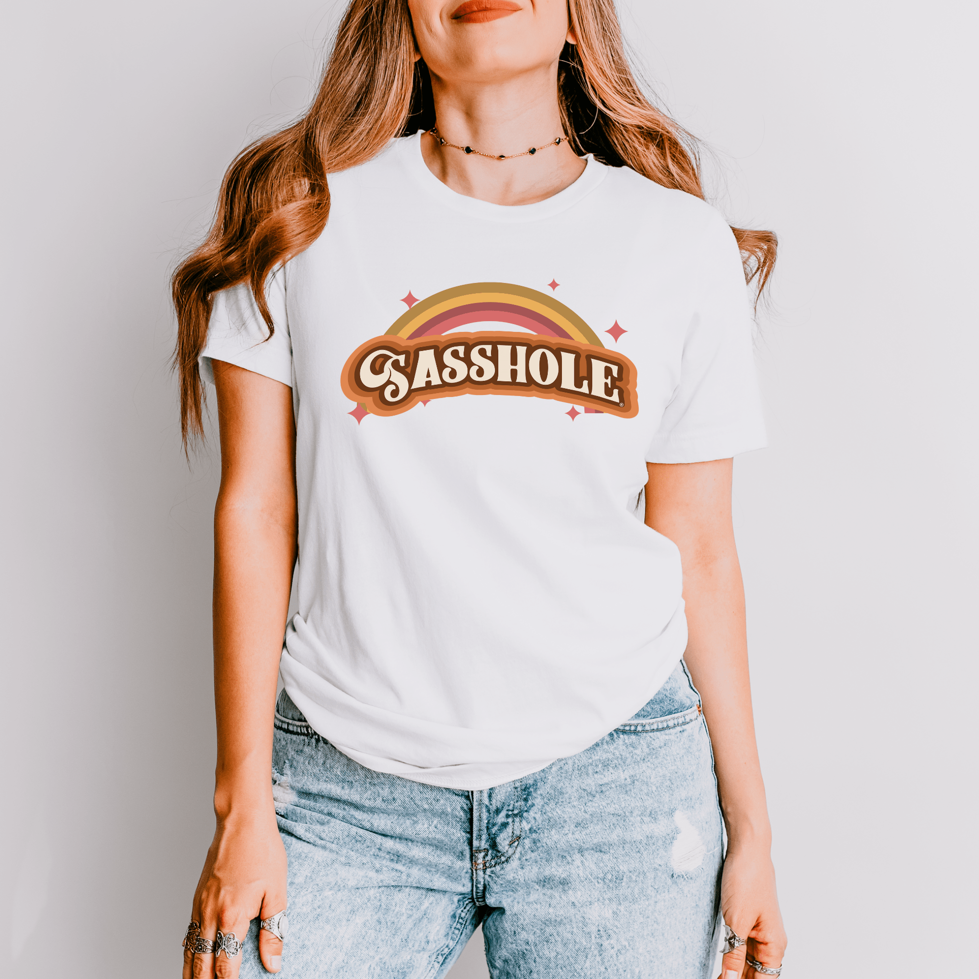 Sasshole® Retro Rainbow Women's T-Shirt - Bright, Bold, and Full of Sass - Funny Graphic Tee by Sasshole® Clothing