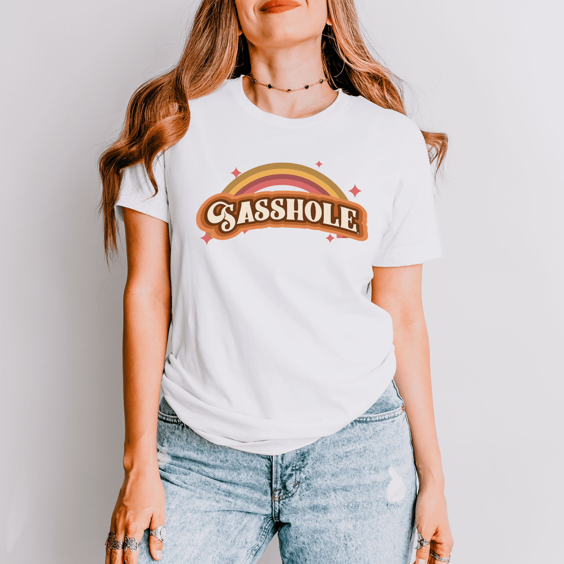 Sasshole® Retro Rainbow Women's T-Shirt - Bright, Bold, and Full of Sass - Funny Graphic Tee by Sasshole® Clothing