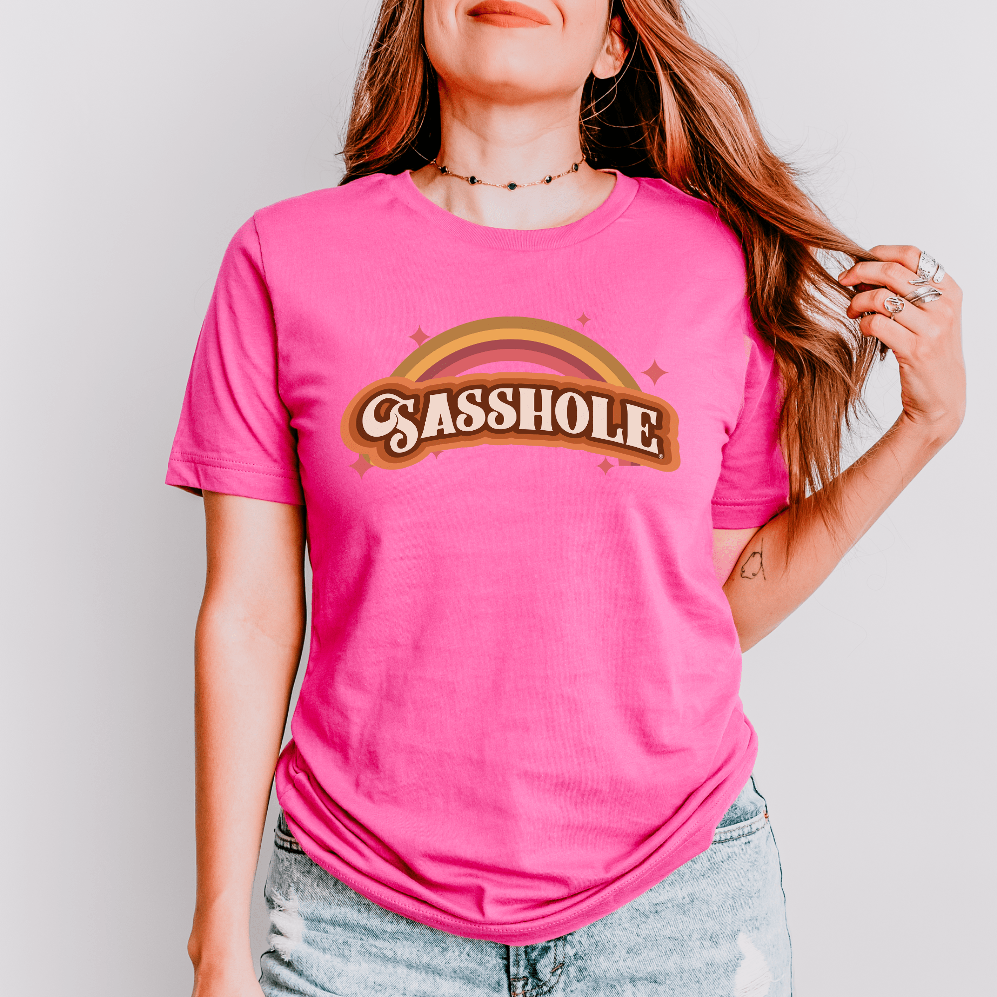 Sasshole® Retro Rainbow Women's T-Shirt - Bright, Bold, and Full of Sass - Funny Graphic Tee by Sasshole® Clothing
