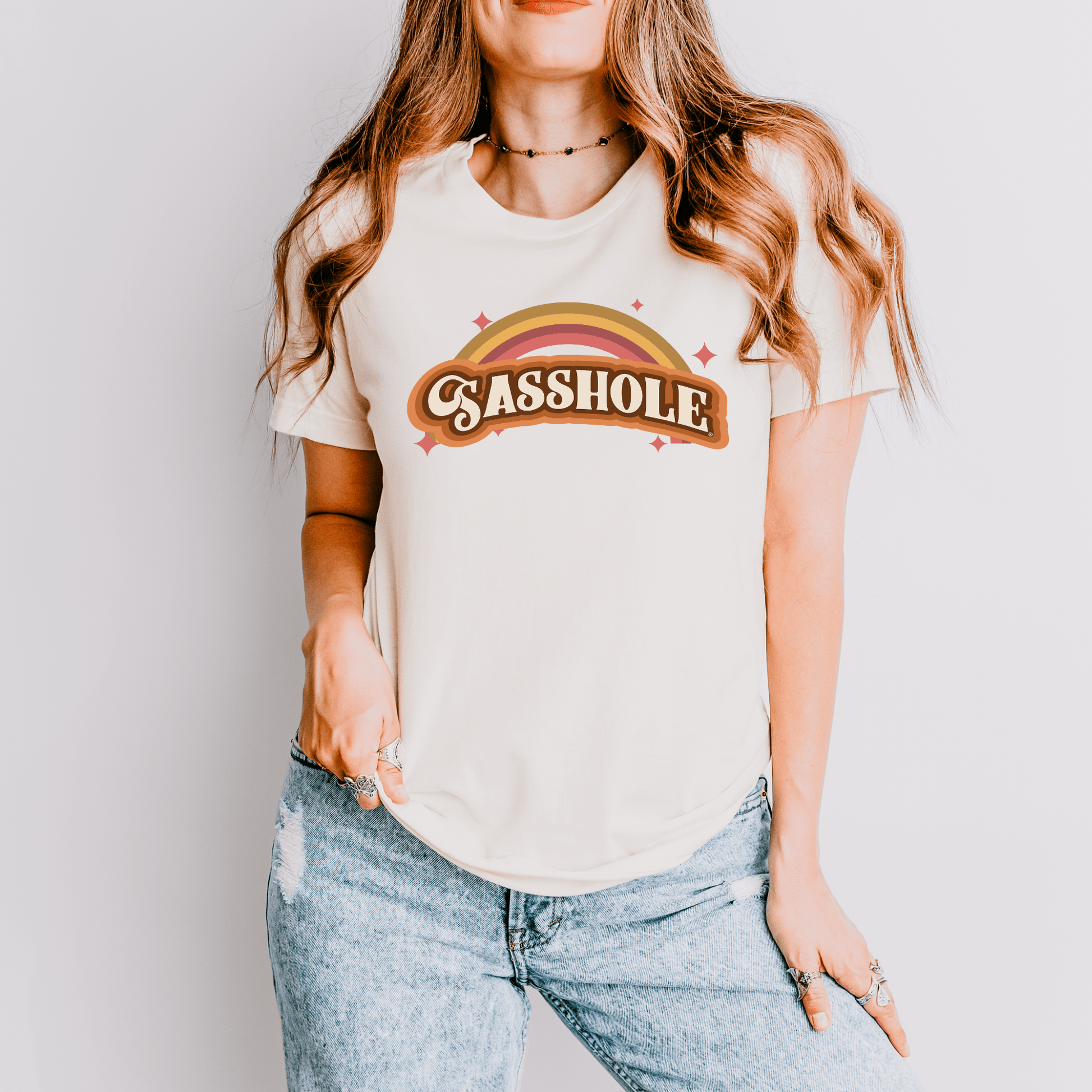 Sasshole® Retro Rainbow Women's T-Shirt - Bright, Bold, and Full of Sass - Funny Graphic Tee by Sasshole® Clothing