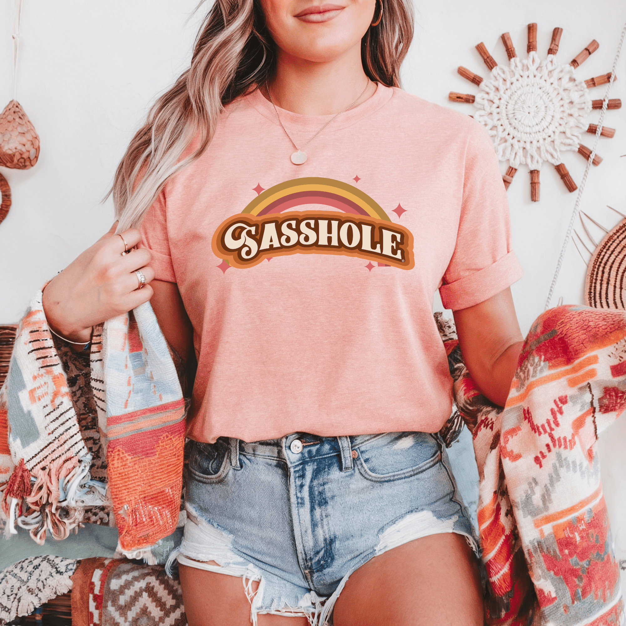 Sasshole® Retro Rainbow Women's T-Shirt - Bright, Bold, and Full of Sass - Funny Graphic Tee by Sasshole® Clothing