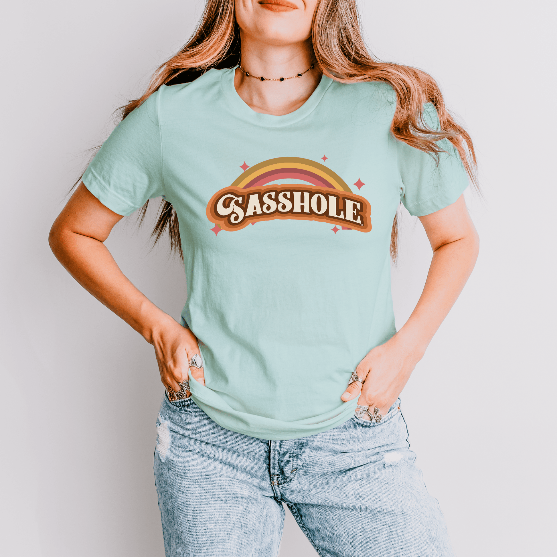Sasshole® Retro Rainbow Women's T-Shirt - Bright, Bold, and Full of Sass - Funny Graphic Tee by Sasshole® Clothing