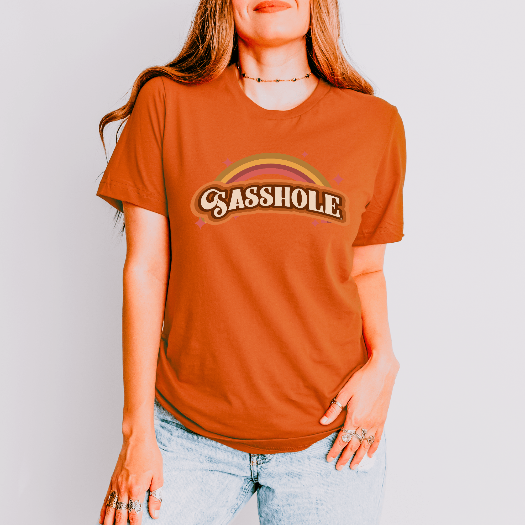 Image of Sasshole® Retro Rainbow Women's T-Shirt - Bright, Bold, and Full of Sass - Funny Graphic Tee by Sasshole® Clothing