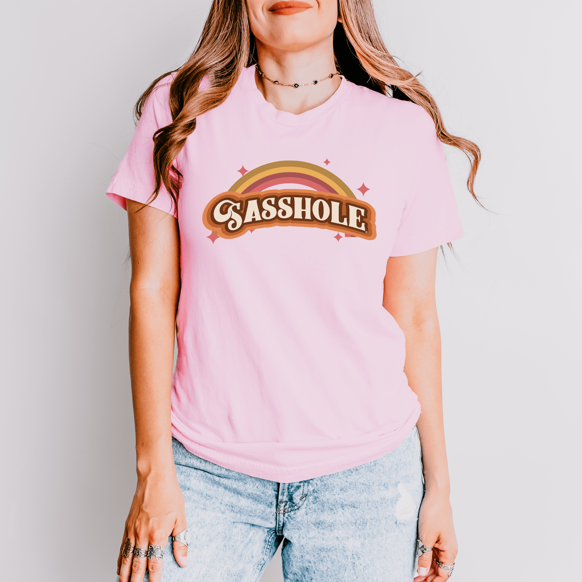 Image of Sasshole® Retro Rainbow Women's T-Shirt - Bright, Bold, and Full of Sass - Funny Graphic Tee by Sasshole® Clothing