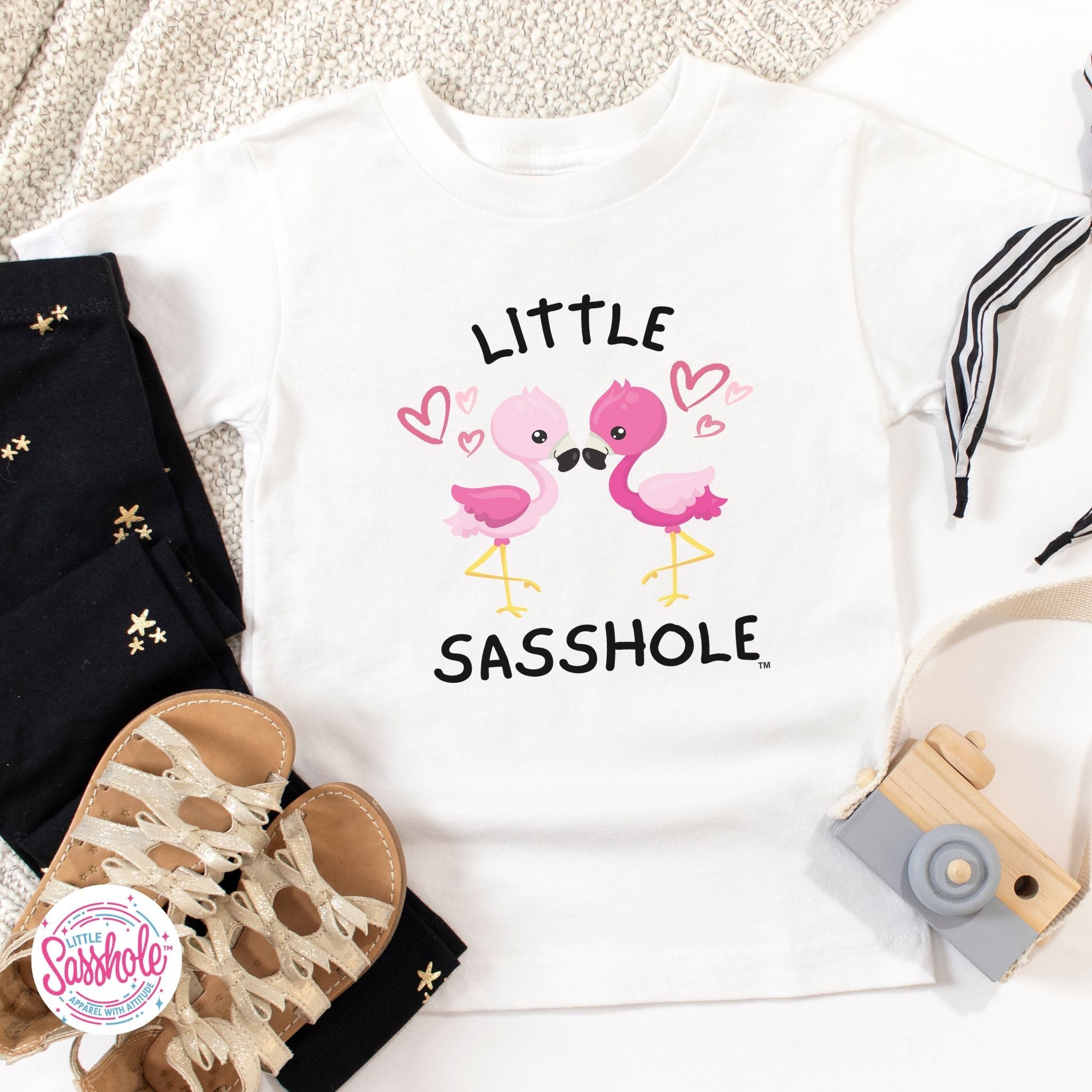 Image of “Tiny Flamingo Fan” – Little Sasshole™ Toddler T-Shirt - Funny Graphic Tee by Sasshole® Clothing