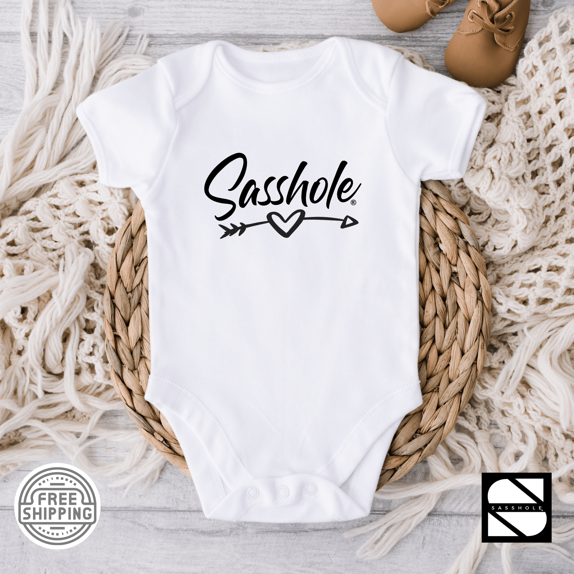 Image of Tiny Sasshole® in Training: Funny Baby Bodysuits - Funny Graphic Tee by Sasshole® Clothing