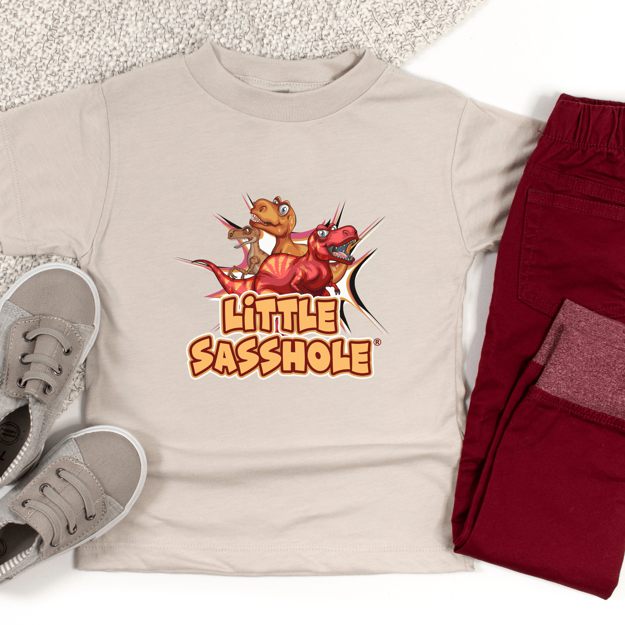 Tiny T - Rex, Big Sass: Little Sasshole™ Toddler Boy's Short Sleeve Tee - Funny Graphic Tee by Sasshole® Clothing
