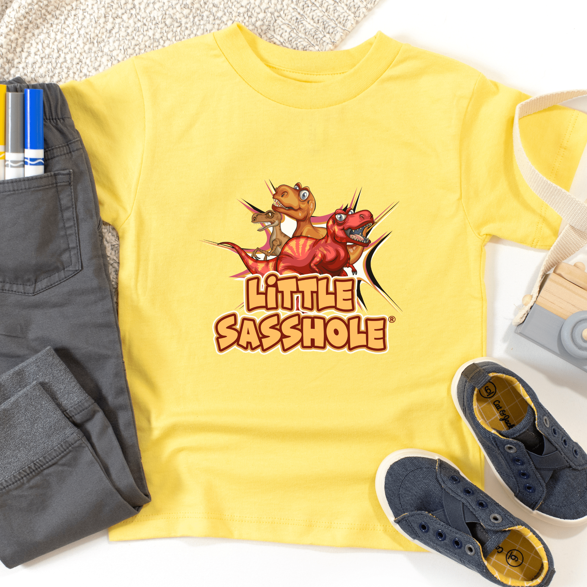 Tiny T - Rex, Big Sass: Little Sasshole™ Toddler Boy's Short Sleeve Tee - Funny Graphic Tee by Sasshole® Clothing